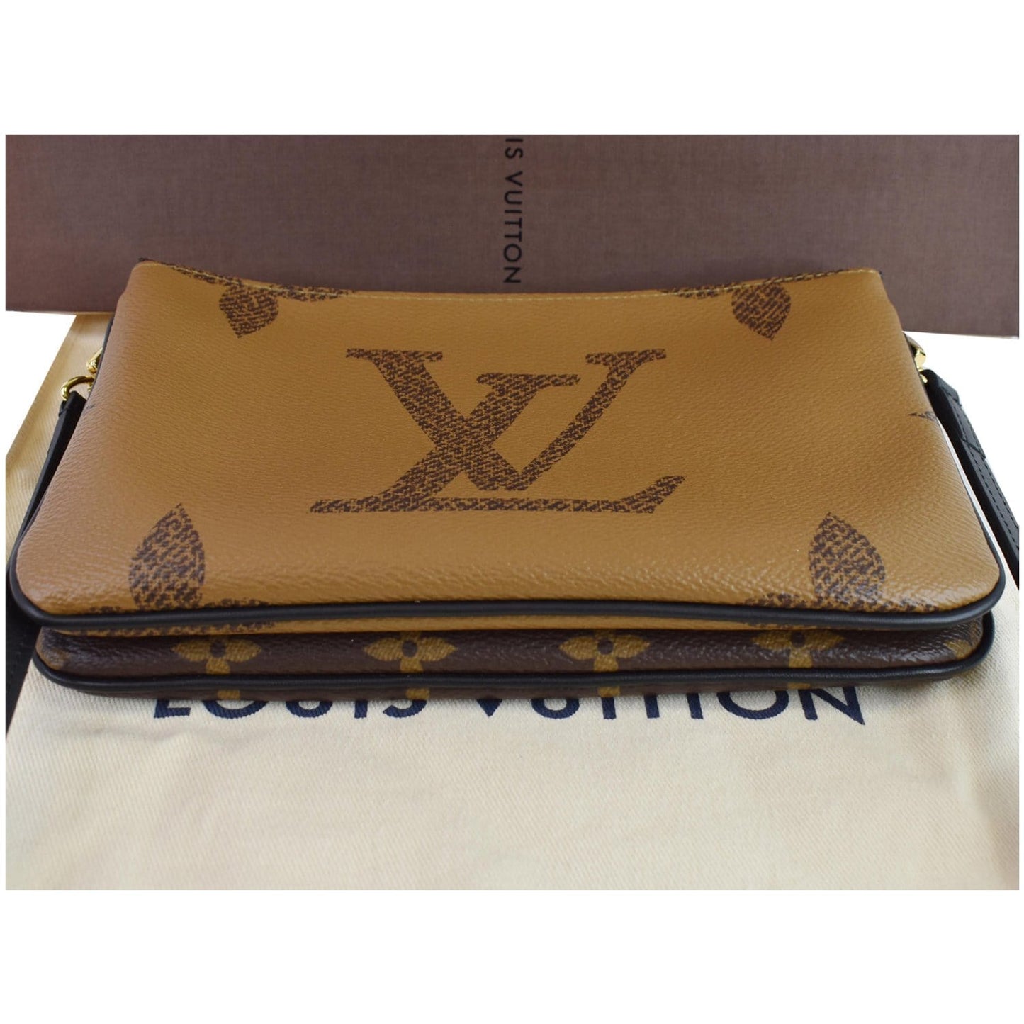 LOUIS VUITTON Double Zip Pochette Reverse Monogram Giant Shoulder Bag Brown