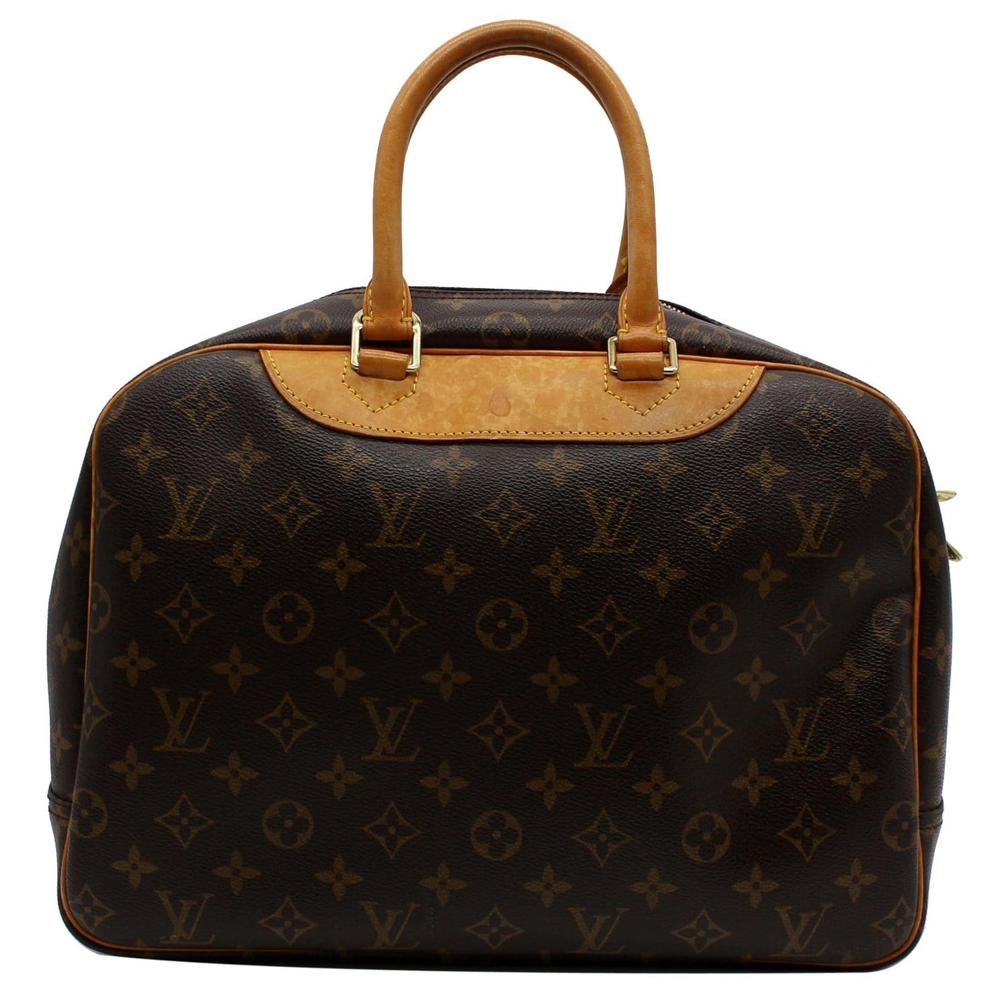 LOUIS VUITTON Deauville Boston Monogram Canvas Satchel Bag Brown