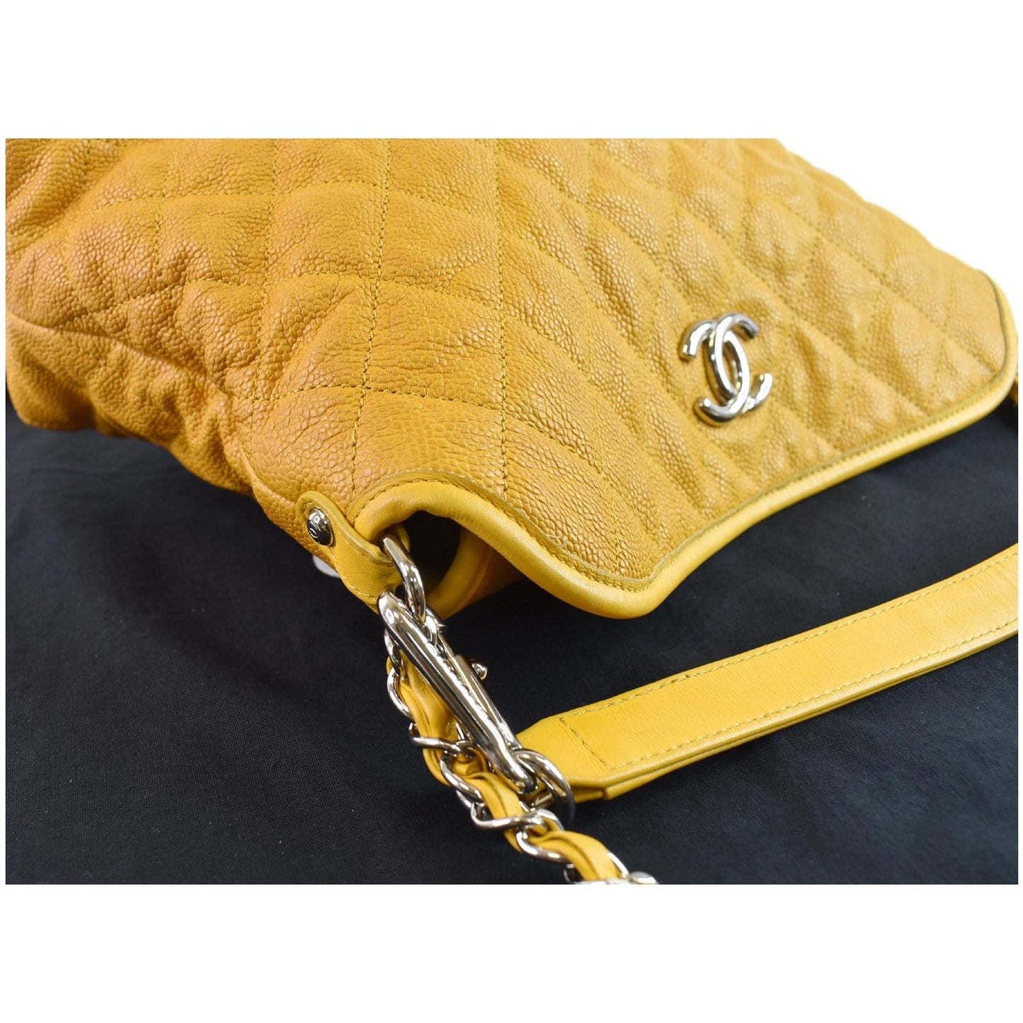 CHANEL French Riviera Quilted Caviar Leather Hobo Bag Yellow