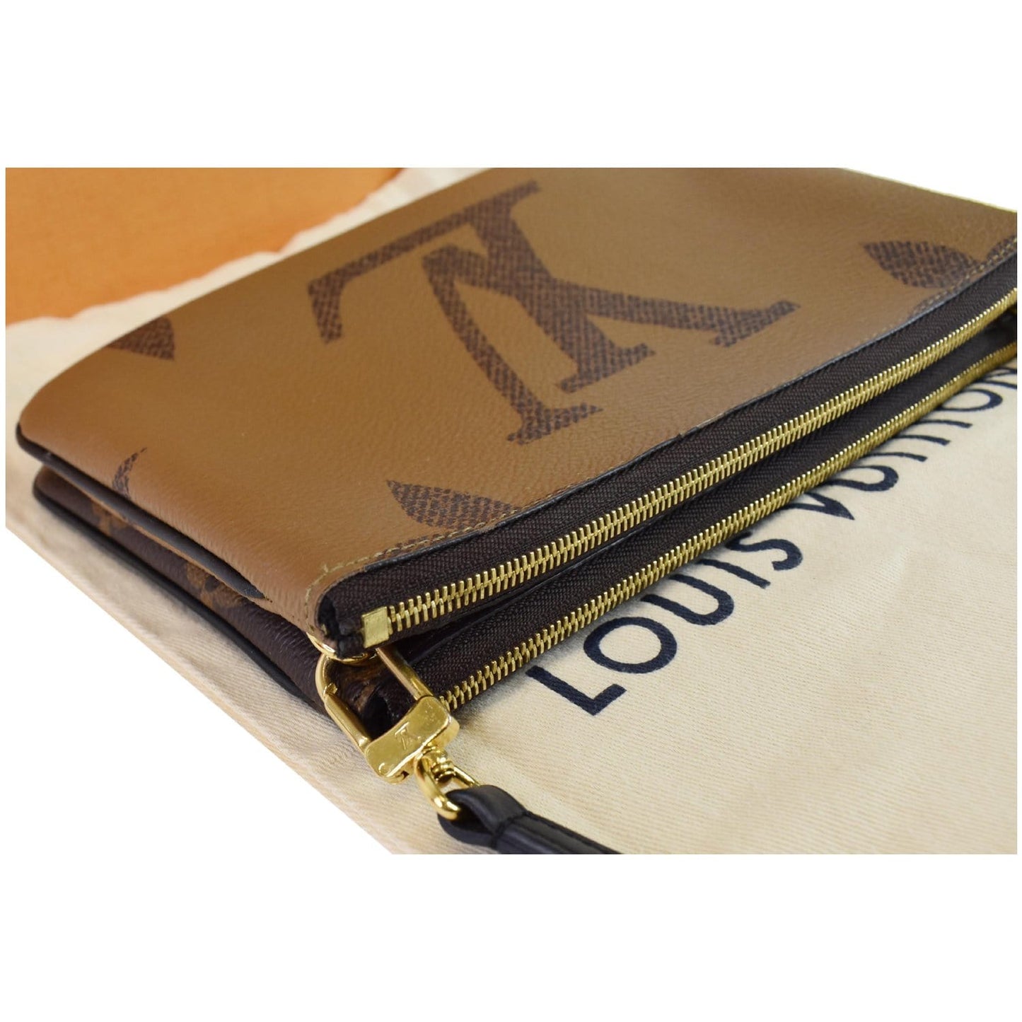 LOUIS VUITTON Double Zip Pochette Reverse Monogram Giant Shoulder Bag Brown