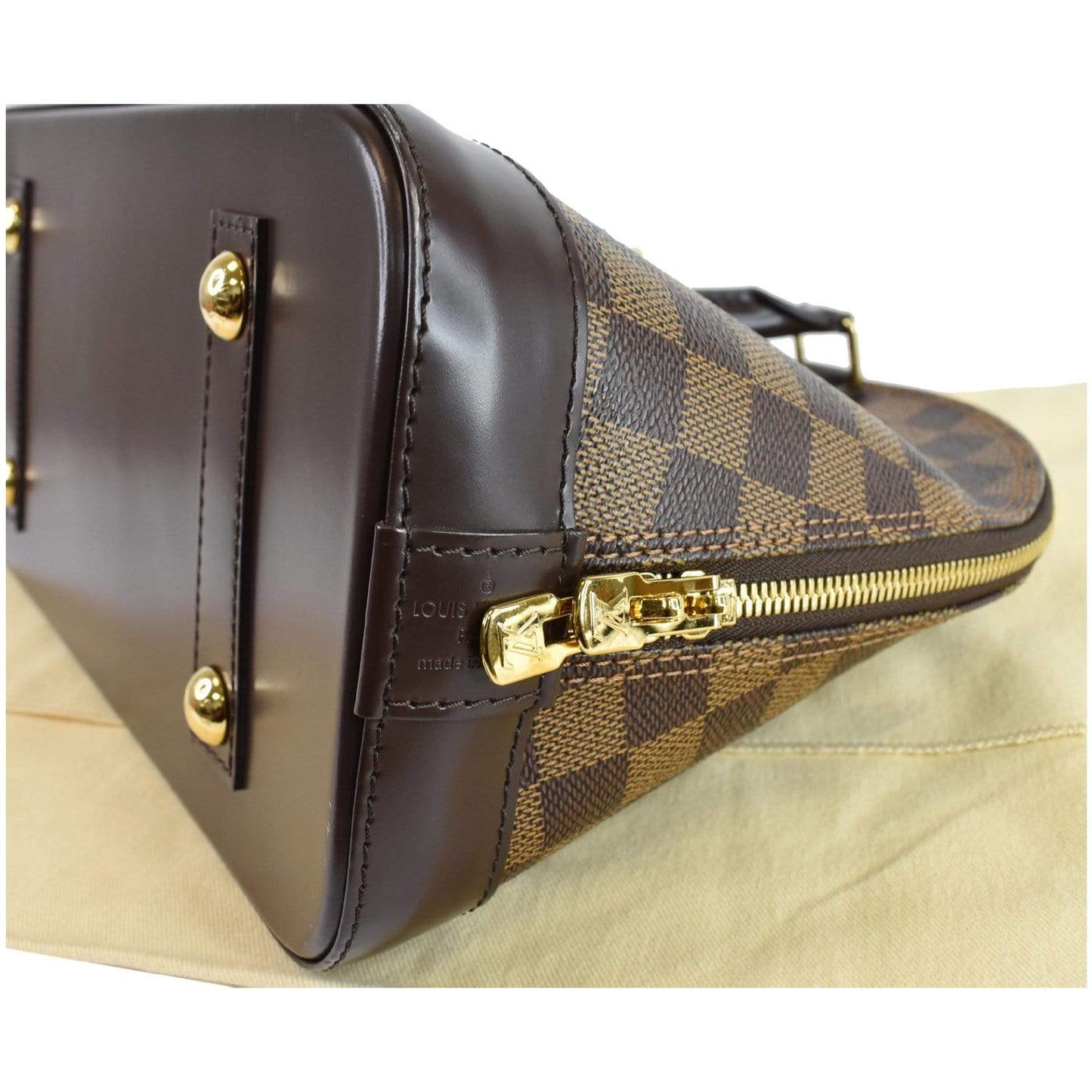 LOUIS VUITTON Alma Damier Ebene Satchel Bag Brown