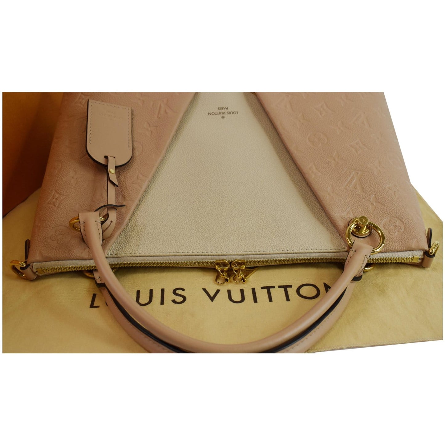 LOUIS VUITTON V MM Monogram Empreinte Tote Shoulder Bag Rose