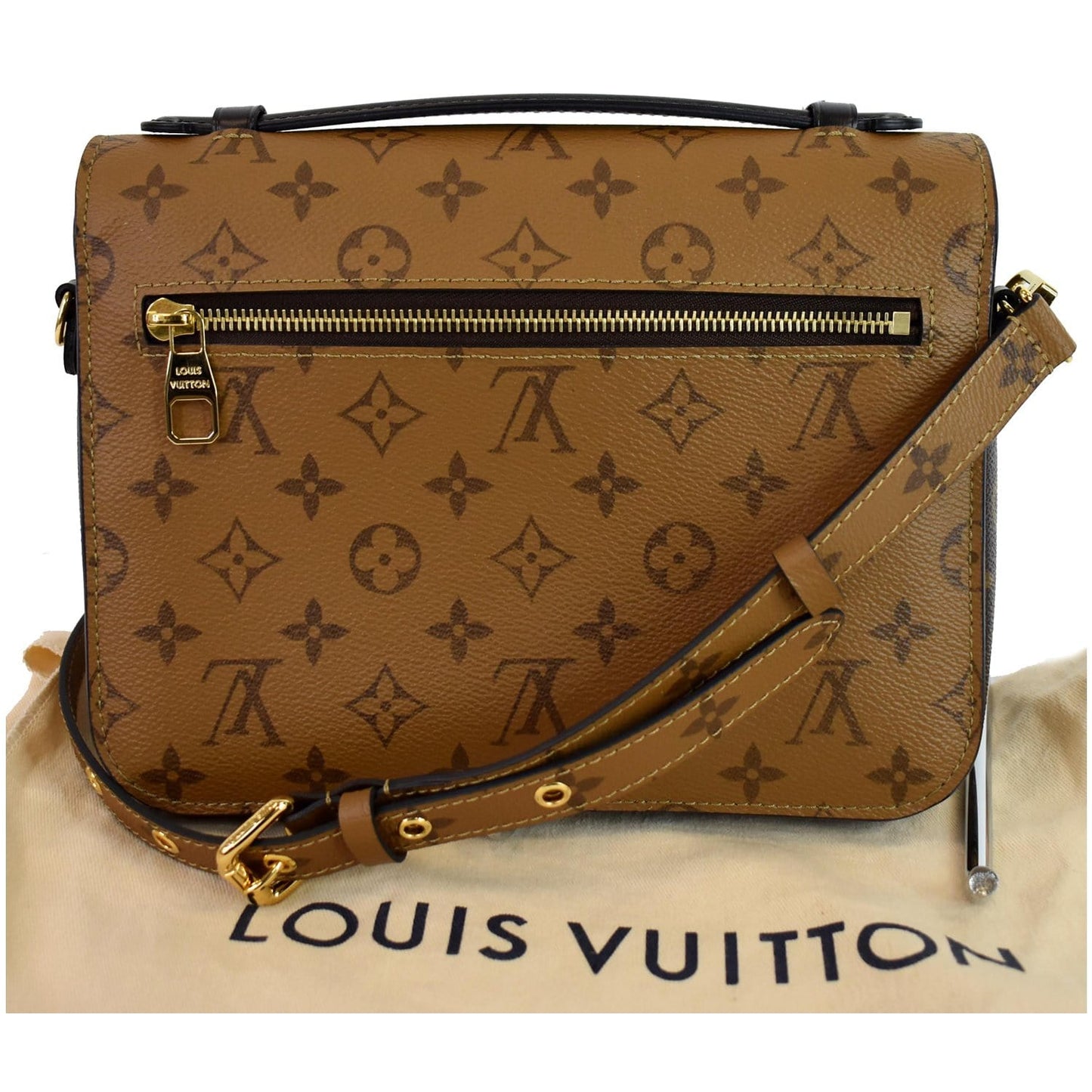 LOUIS VUITTON Metis Pochette Reverse Monogram Canvas Crossbody Bag Brown