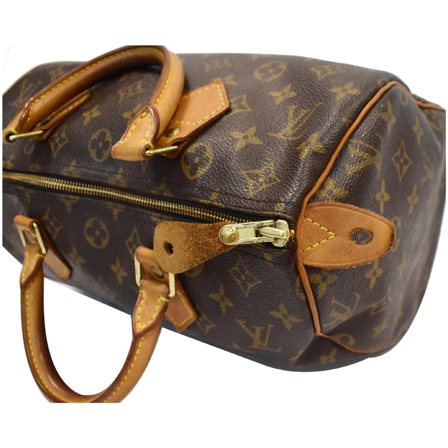 LOUIS VUITTON Speedy 30 Monogram Canvas Satchel Bag Brown