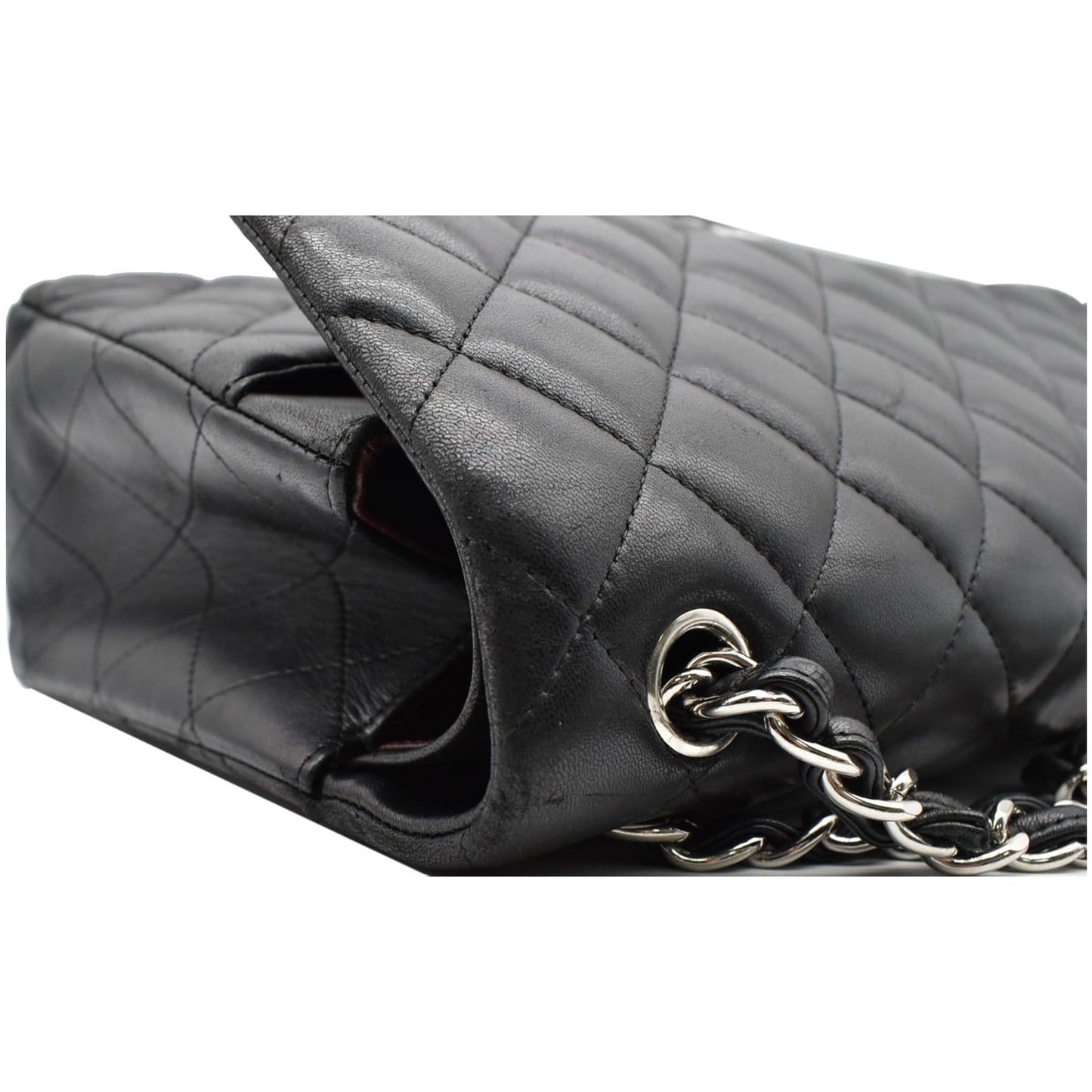 CHANEL Jumbo Double Flap Lambskin Leather Shoulder Bag Black