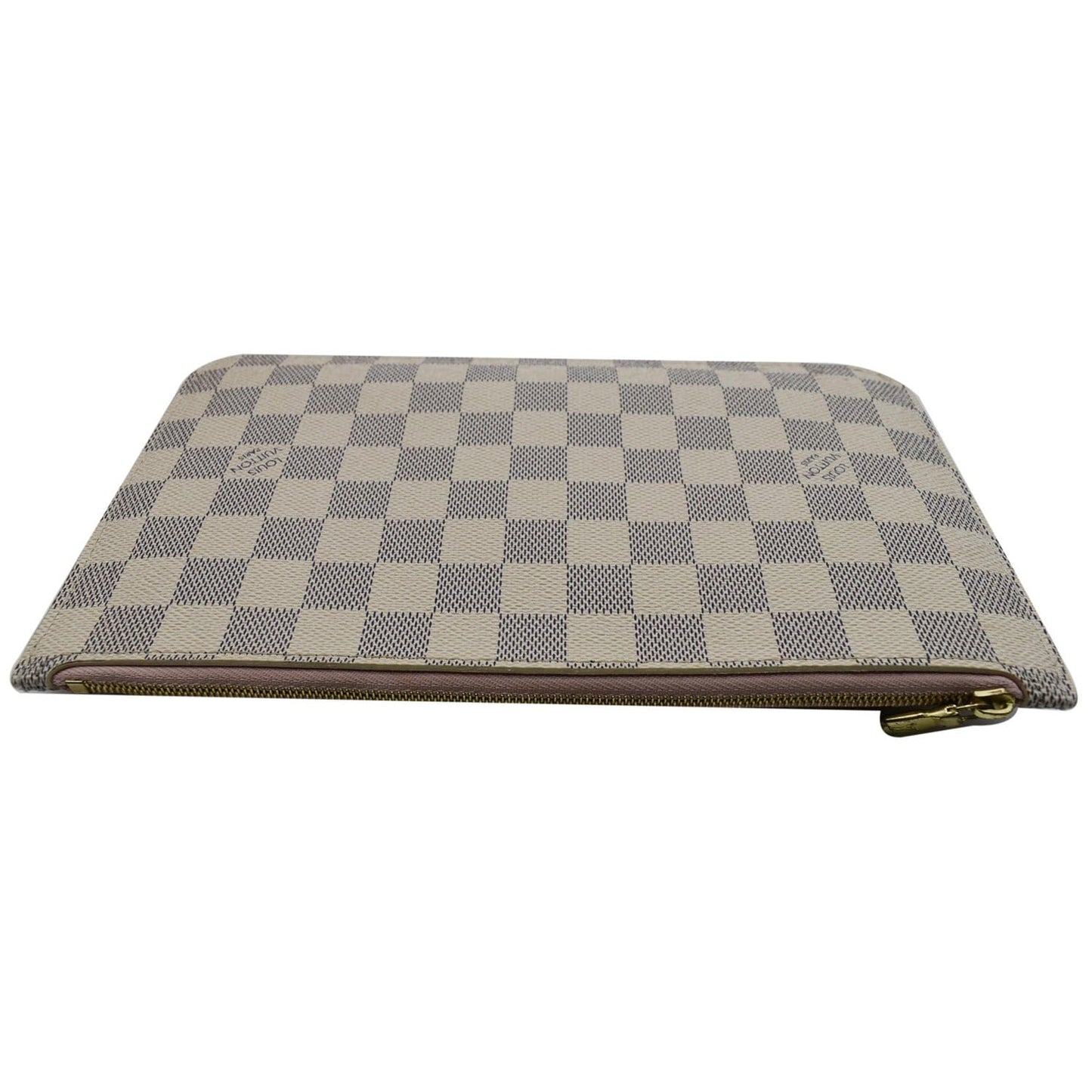 LOUIS VUITTON Neverfull MM Damier Azur Pochette Wristlet Pouch Rose Ballerine