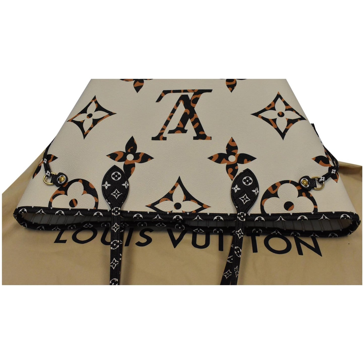 LOUIS VUITTON Neverfull MM Monogram Jungle Shoulder Bag Ivory/Orange