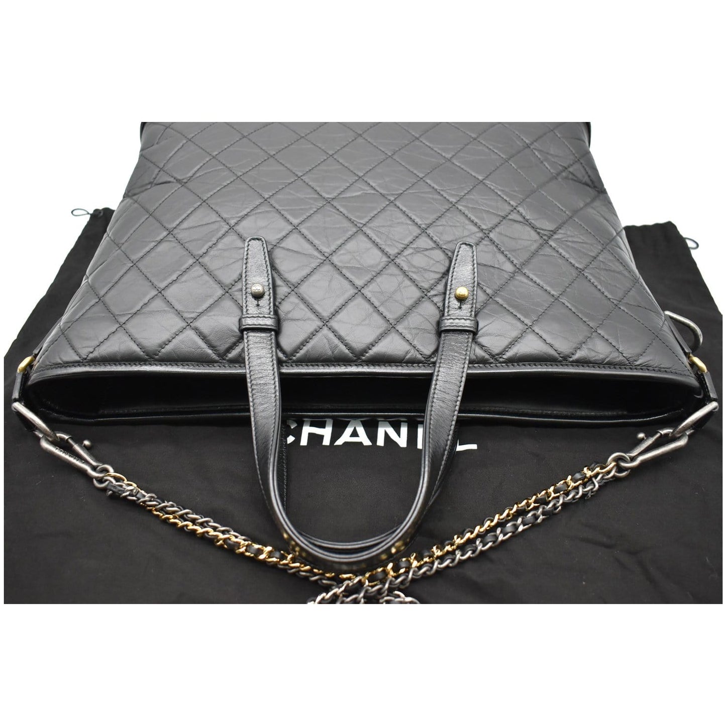 CHANEL Gabrielle Large Quilted Calfskin Leather Shopping Tote Bag Black