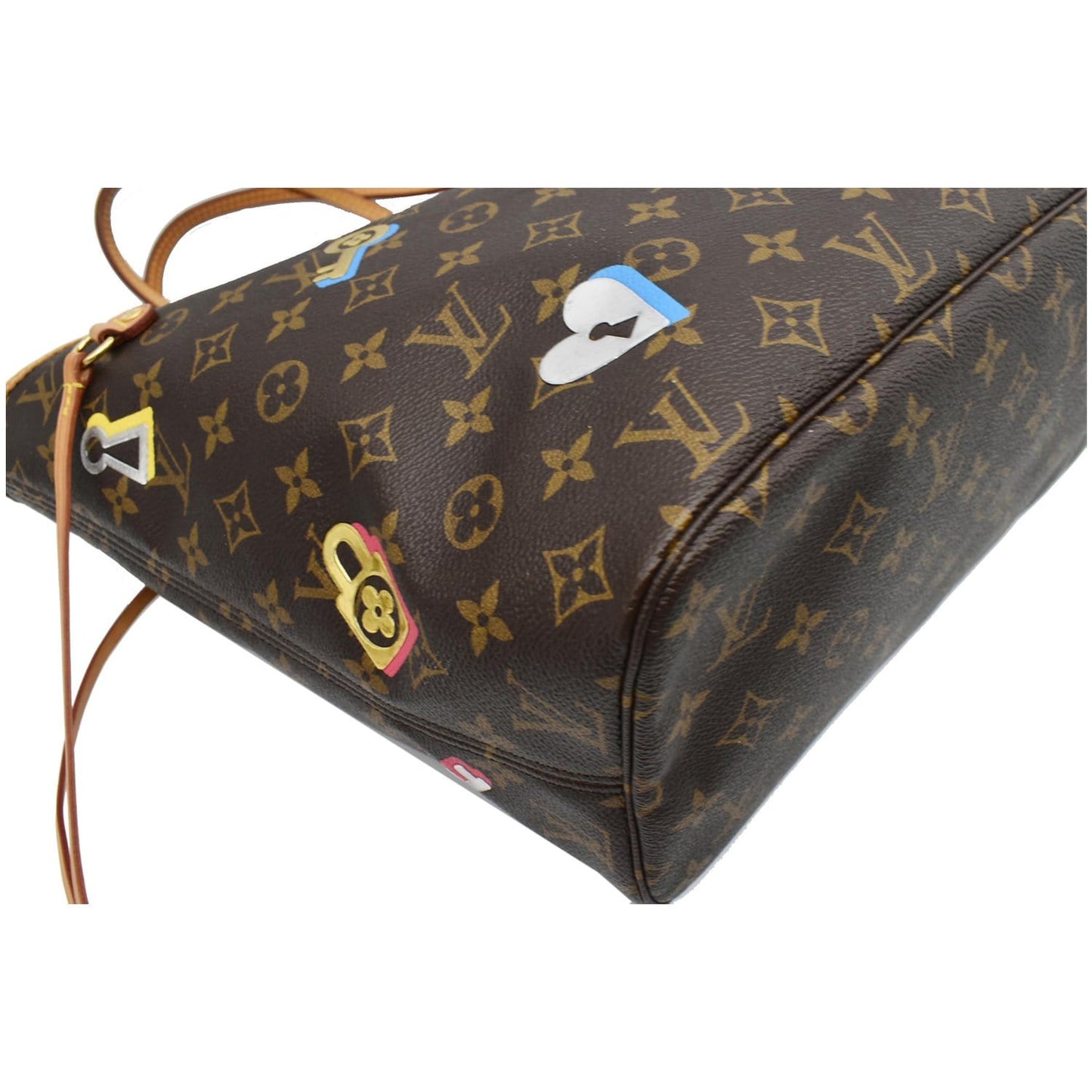 LOUIS VUITTON Love Lock Neverfull MM Monogram Canvas Tote Bag Brown - 10% OFF