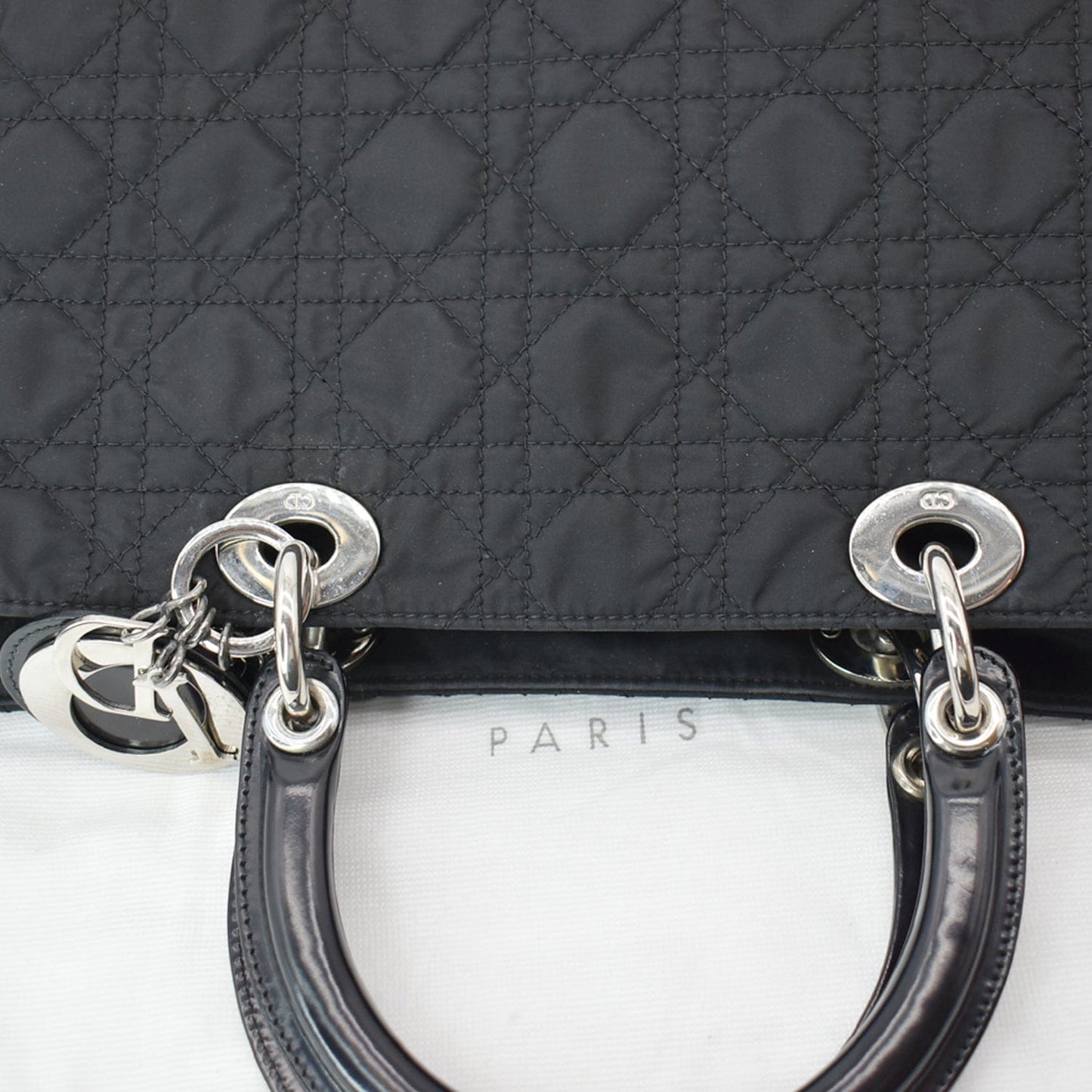 CHRISTIAN DIOR Lady Dior Vintage Nylon Cannage Canvas Tote Bag Black