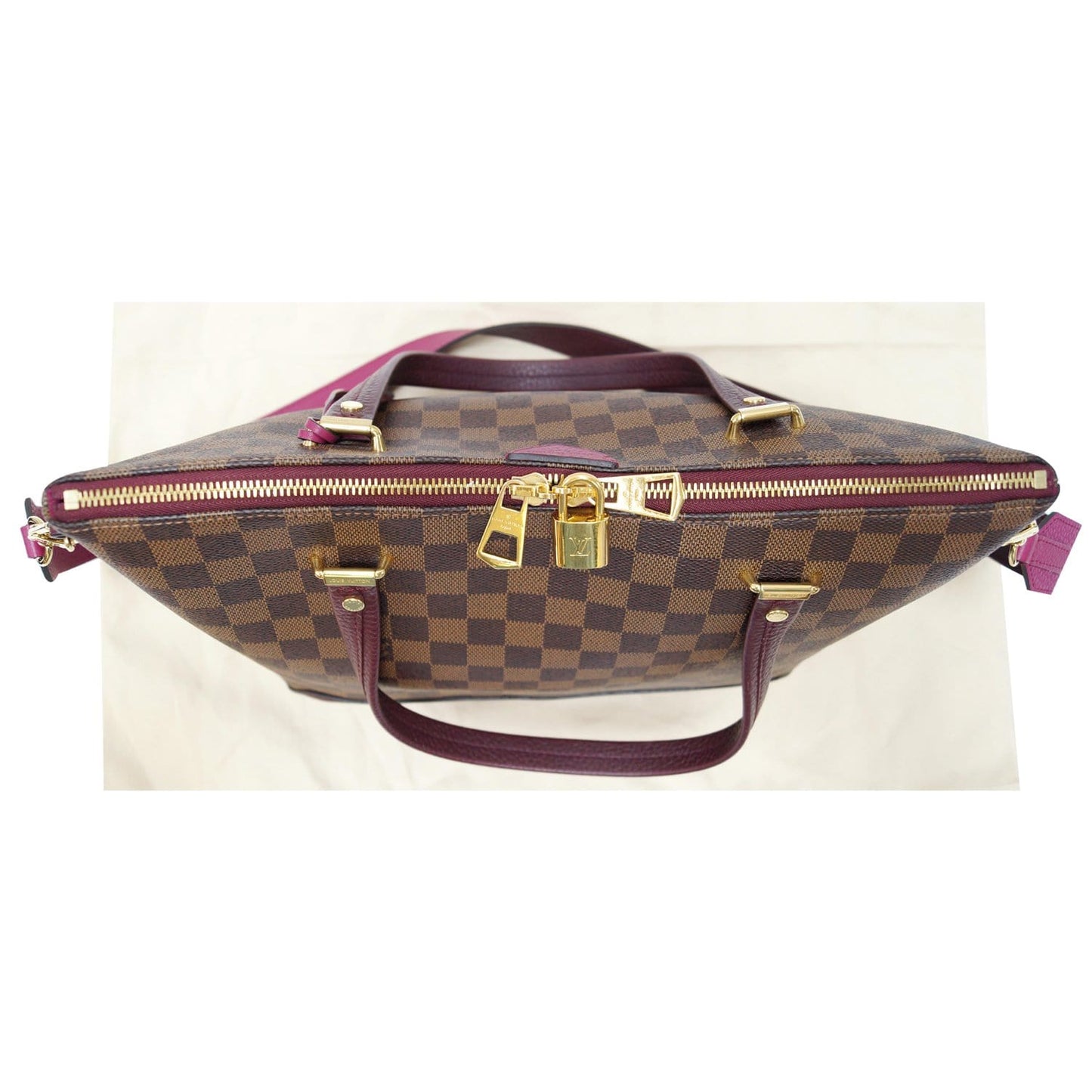 LOUIS VUITTON Hyde Park Damier Ebene Shoulder Bag Fuchsia