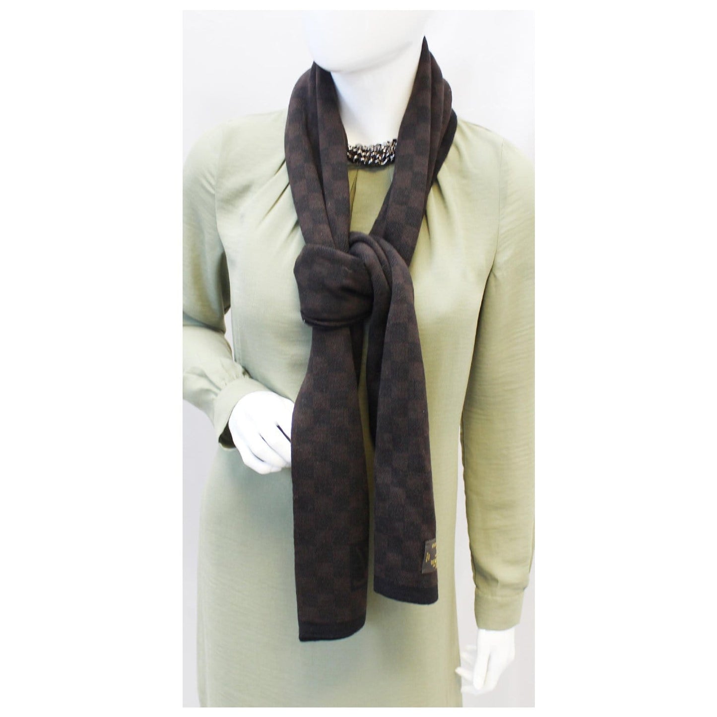 LOUIS VUITTON Wool Petit Damier Stole Scarf Brown