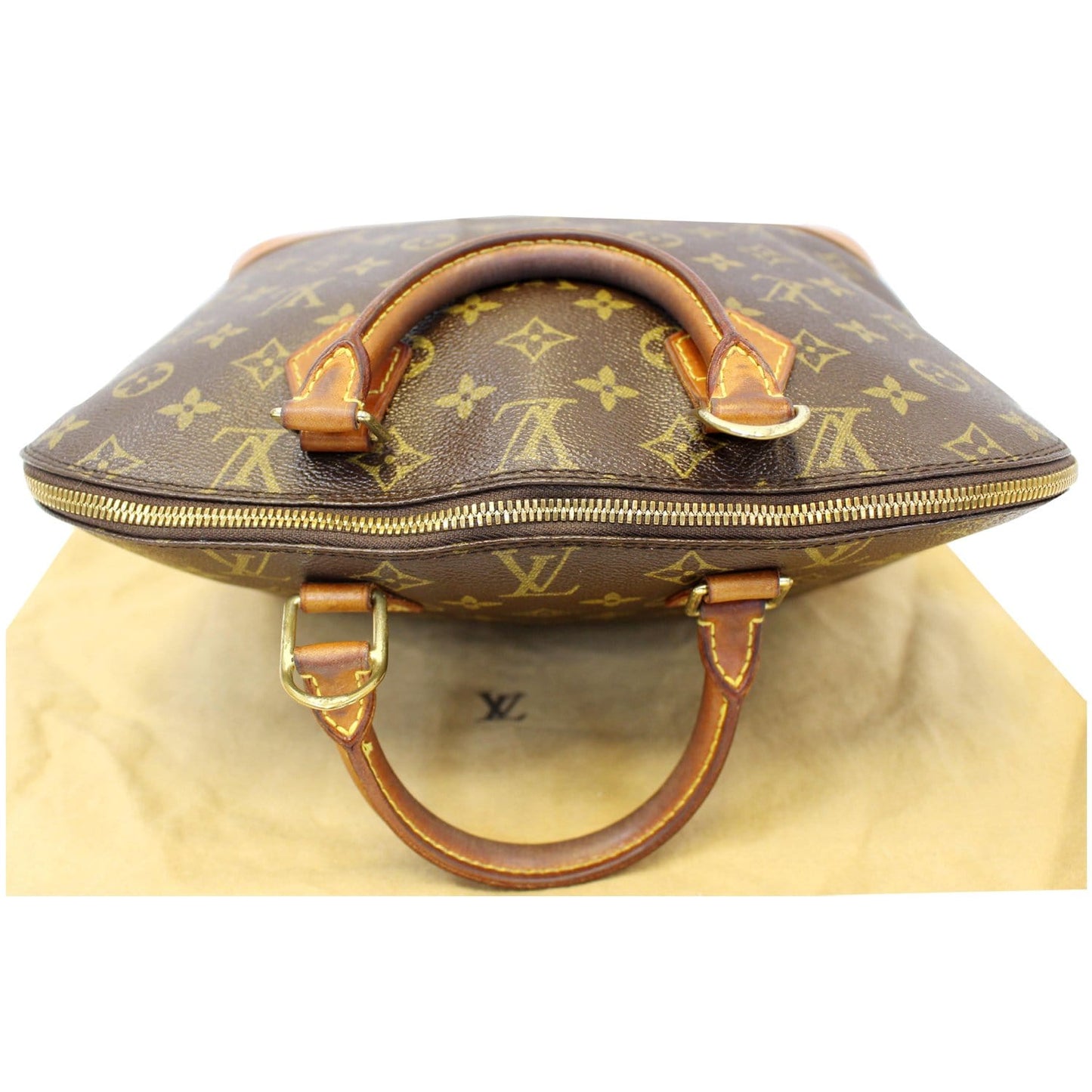 LOUIS VUITTON Alma Monogram Canvas Satchel Bag Brown