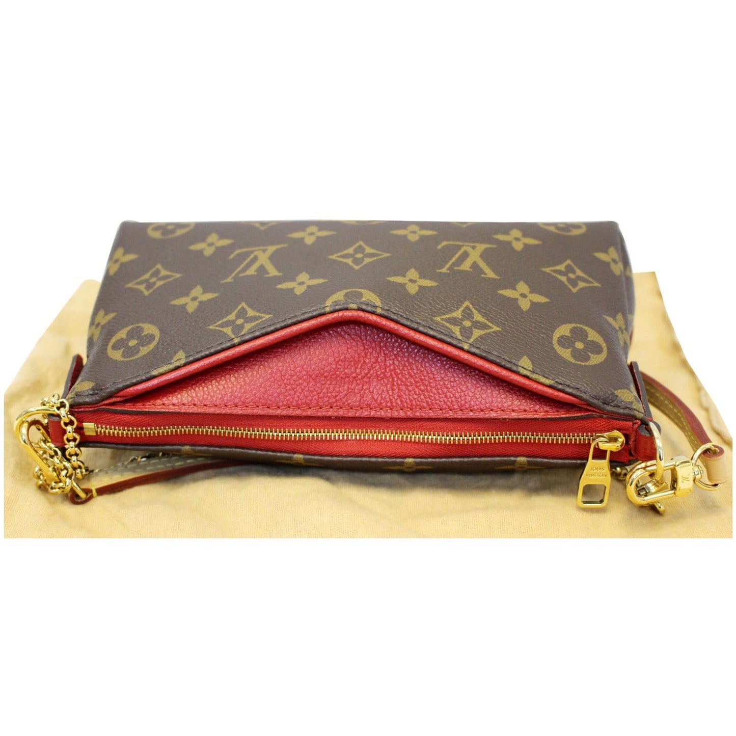 LOUIS VUITTON Pallas Monogram Canvas Clutch Crossbody Bag Brown