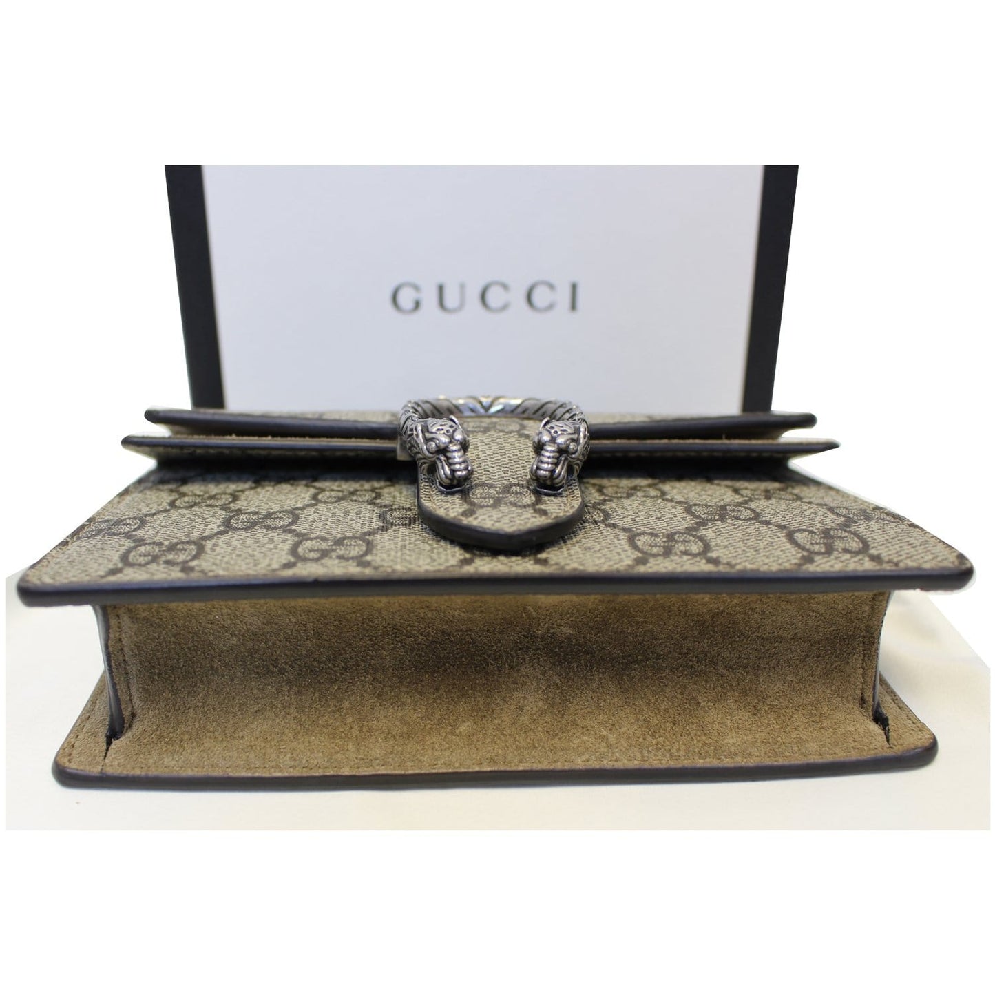 GUCCI Dionysus Super Mini GG Supreme Canvas Shoulder Crossbody Bag Taupe