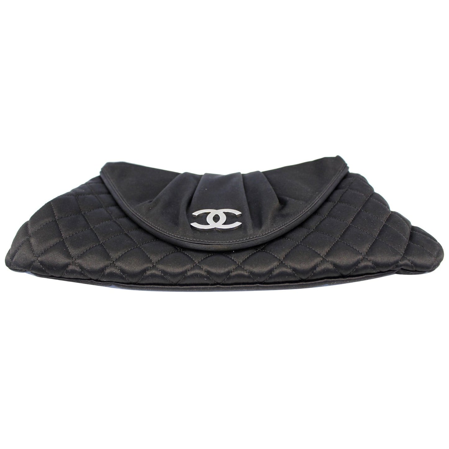CHANEL CC Half Moon Quilted Satin Clutch Black