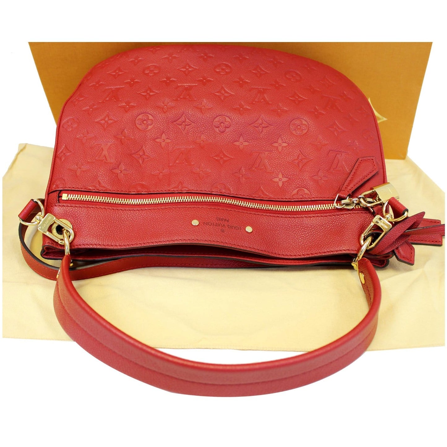 LOUIS VUITTON Spontini Empreinte Leather Shoulder Bag Red