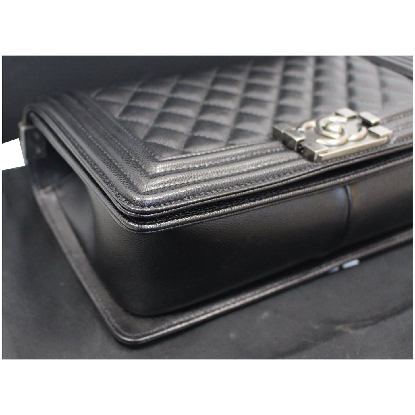 CHANEL Medium Boy Quilted Caviar Leather Shoulder Bag Black