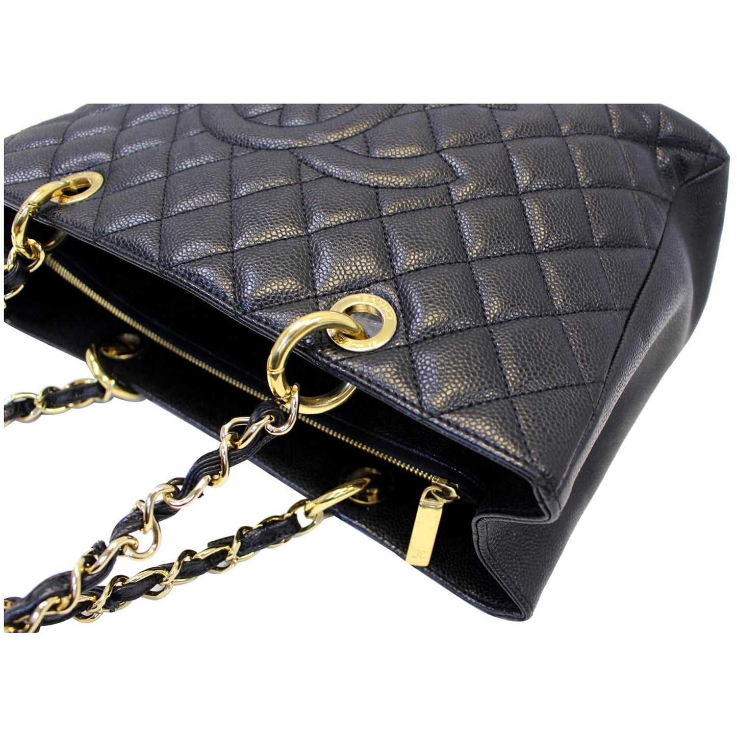 CHANEL Black Caviar Leather Grand Shopping Tote Bag
