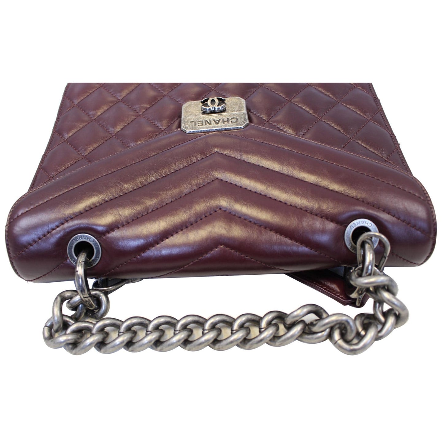 CHANEL Quilted Sheepskin Flap Bag With Handle Shoulder Bag Burgundy
