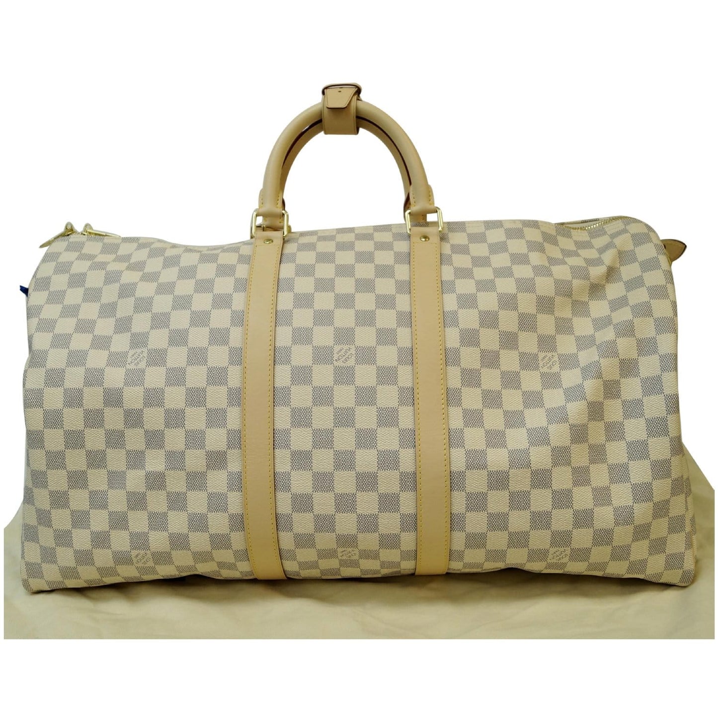 LOUIS VUITTON Keepall 55 Bandouliere Damier Azur Travel Bag White