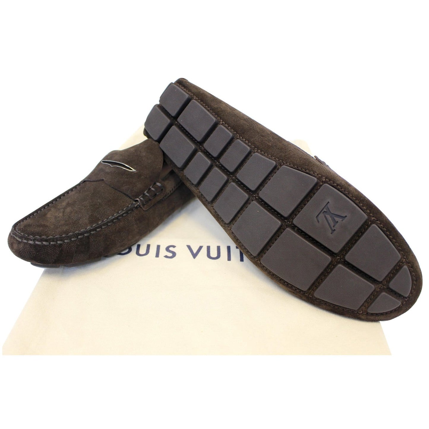 LOUIS VUITTON Embossed Suede Leather Moccasin Dark Brown Size 12 - 20% OFF