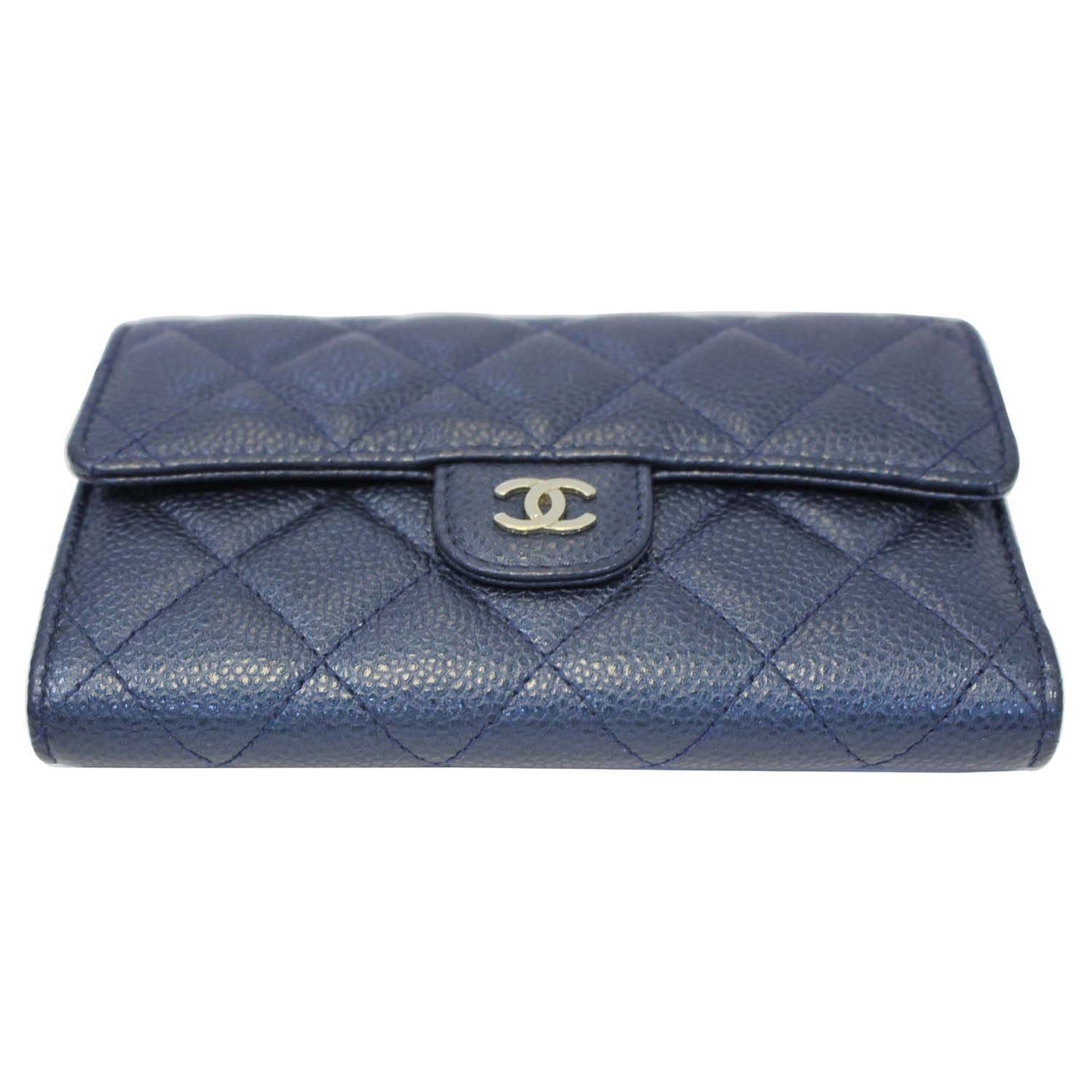 CHANEL Classic Flap Caviar Leather Wallet Navy Blue