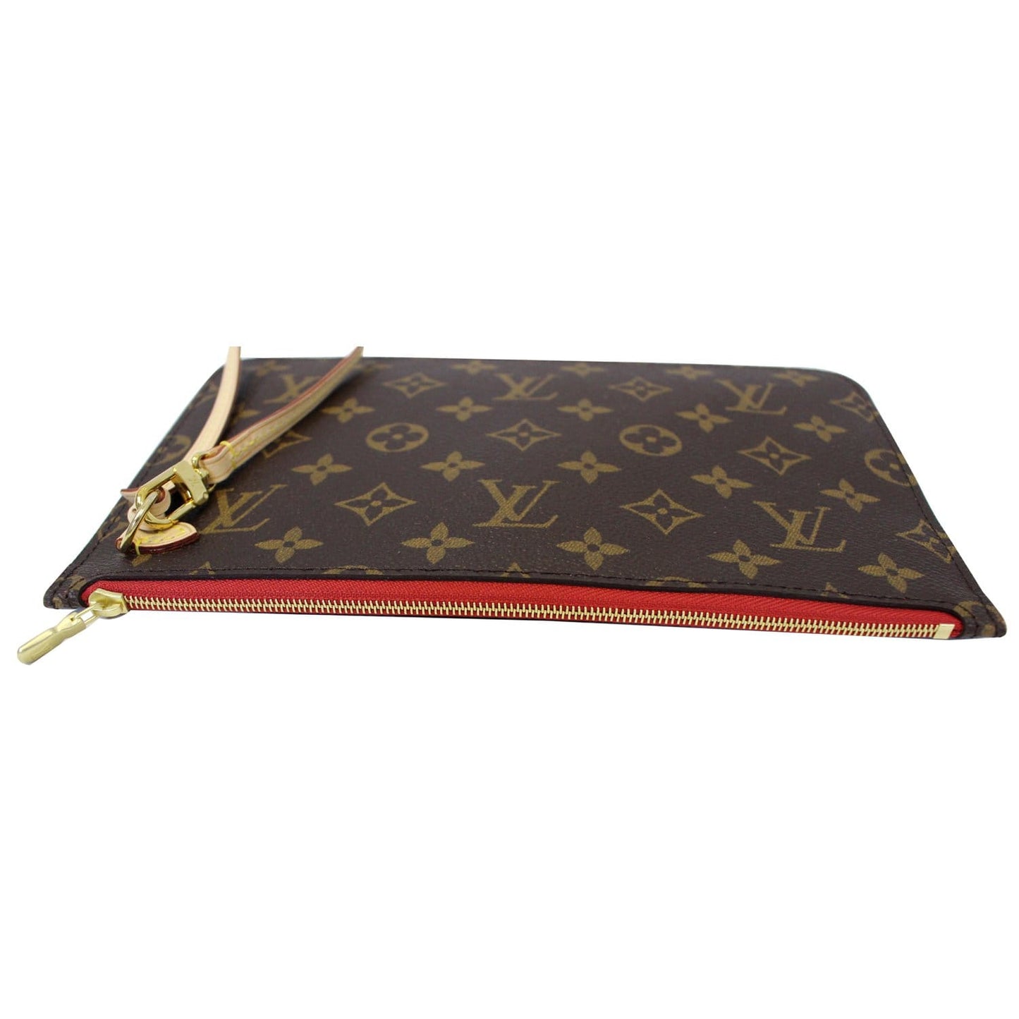 LOUIS VUITTON Pochette Wristlet Pouch Monogram Canvas Neverfull MM Brown/Red