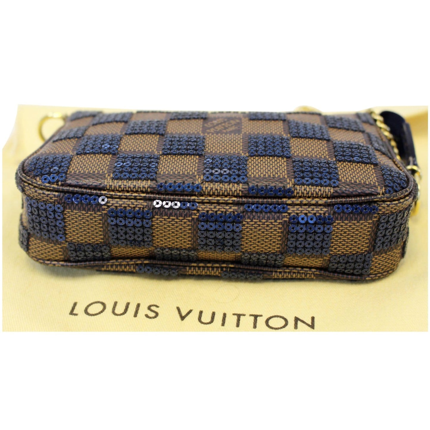 LOUIS VUITTON Mini Pochette Damier Paillettes Accessories Pouch Blue