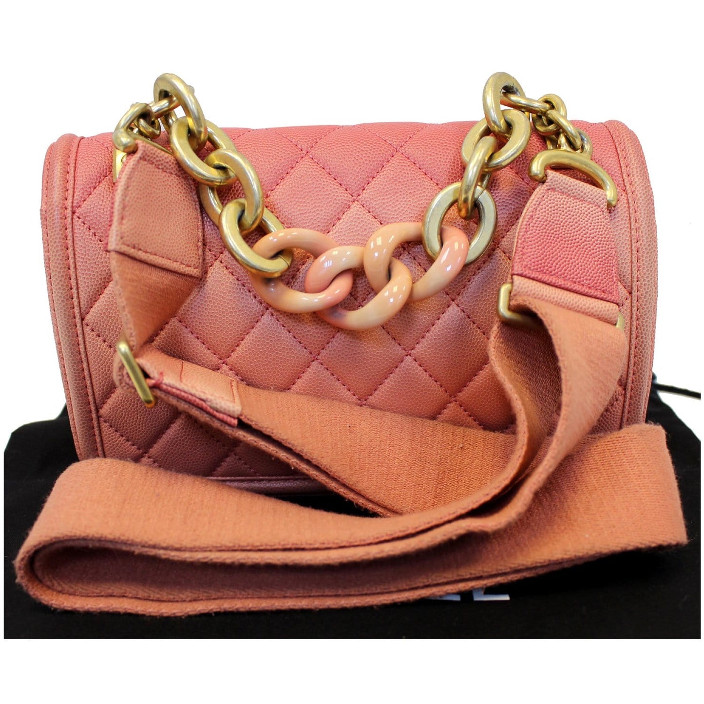 CHANEL On The Sea Caviar Leather Small Flap Shoulder Bag Coral