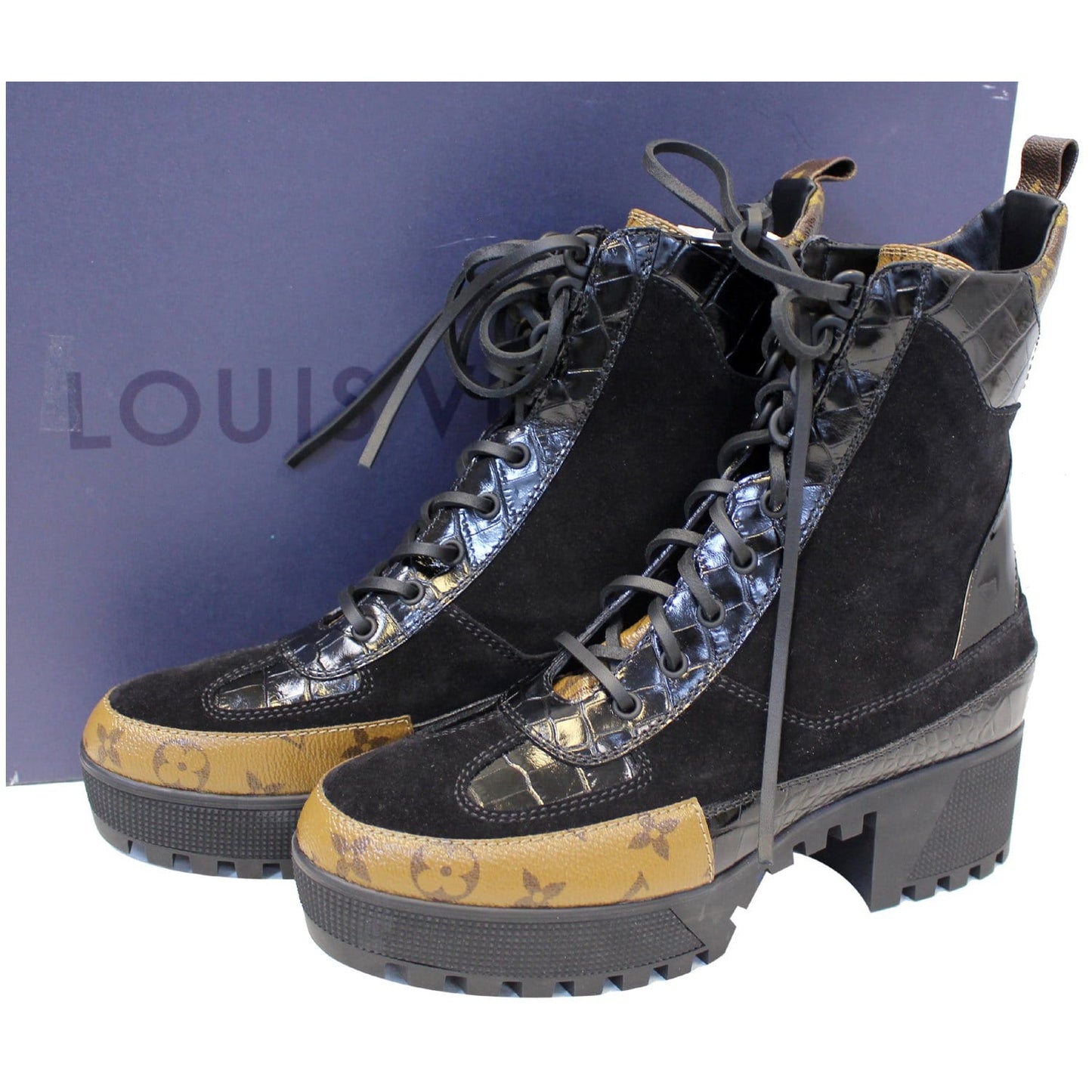 LOUIS VUITTON Laureate Monogram Suede Calfskin Platform Desert Boots