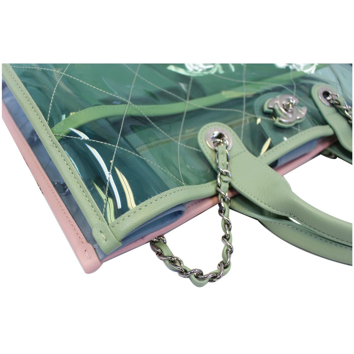CHANEL Coco Splash Medium Lambskin PVC Quilted Shopping Bag Blue Green