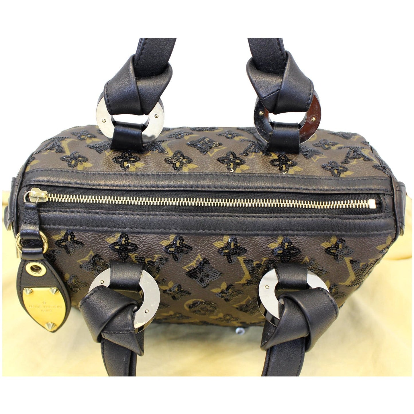 LOUIS VUITTON Eclipse Speedy 30 Sequin Monogram Canvas Satchel Bag Black