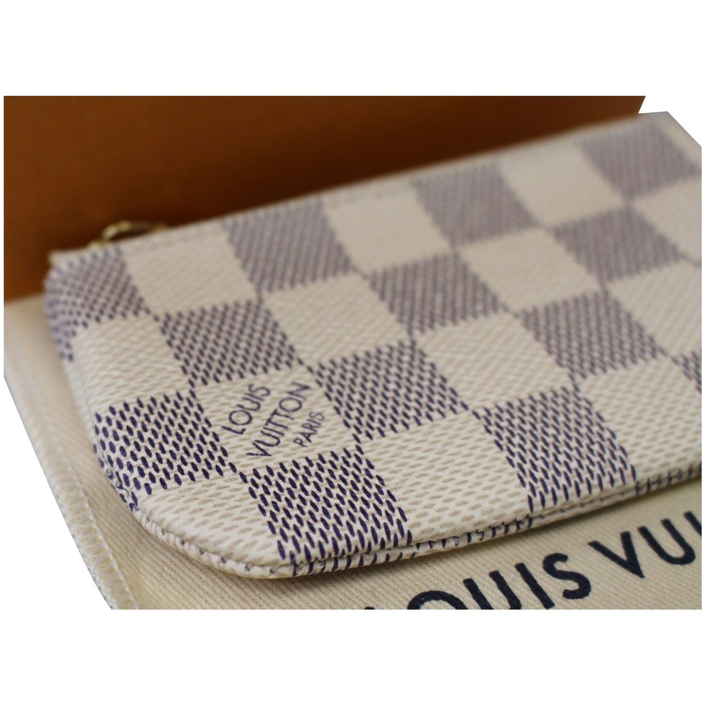 LOUIS VUITTON Key Coin Pouch Damier Azur White