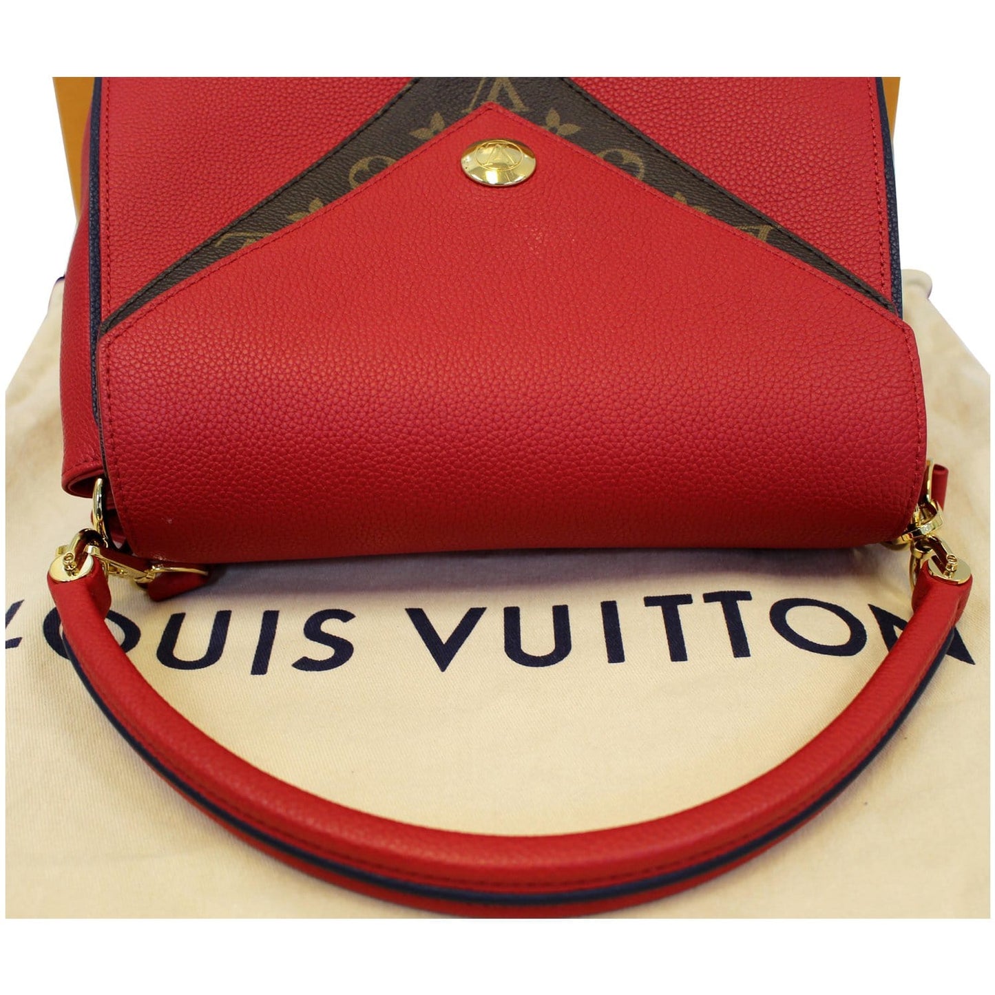 LOUIS VUITTON Double V Grained Leather Monogram Shoulder Bag Rubis