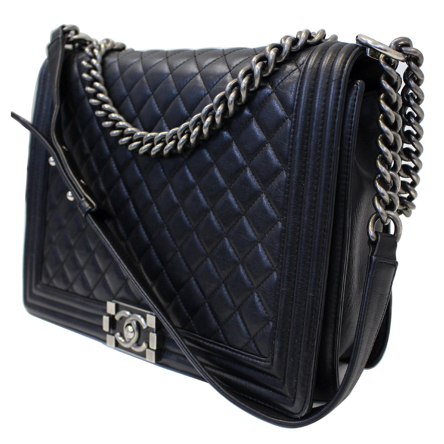 CHANEL Large Boy Flap Calfskin Quilted Leather Shoulder Bag Black