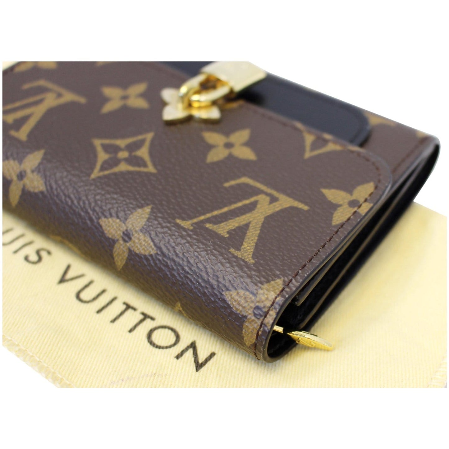 LOUIS VUITTON Flower Lock Monogram Canvas Compact Wallet Black