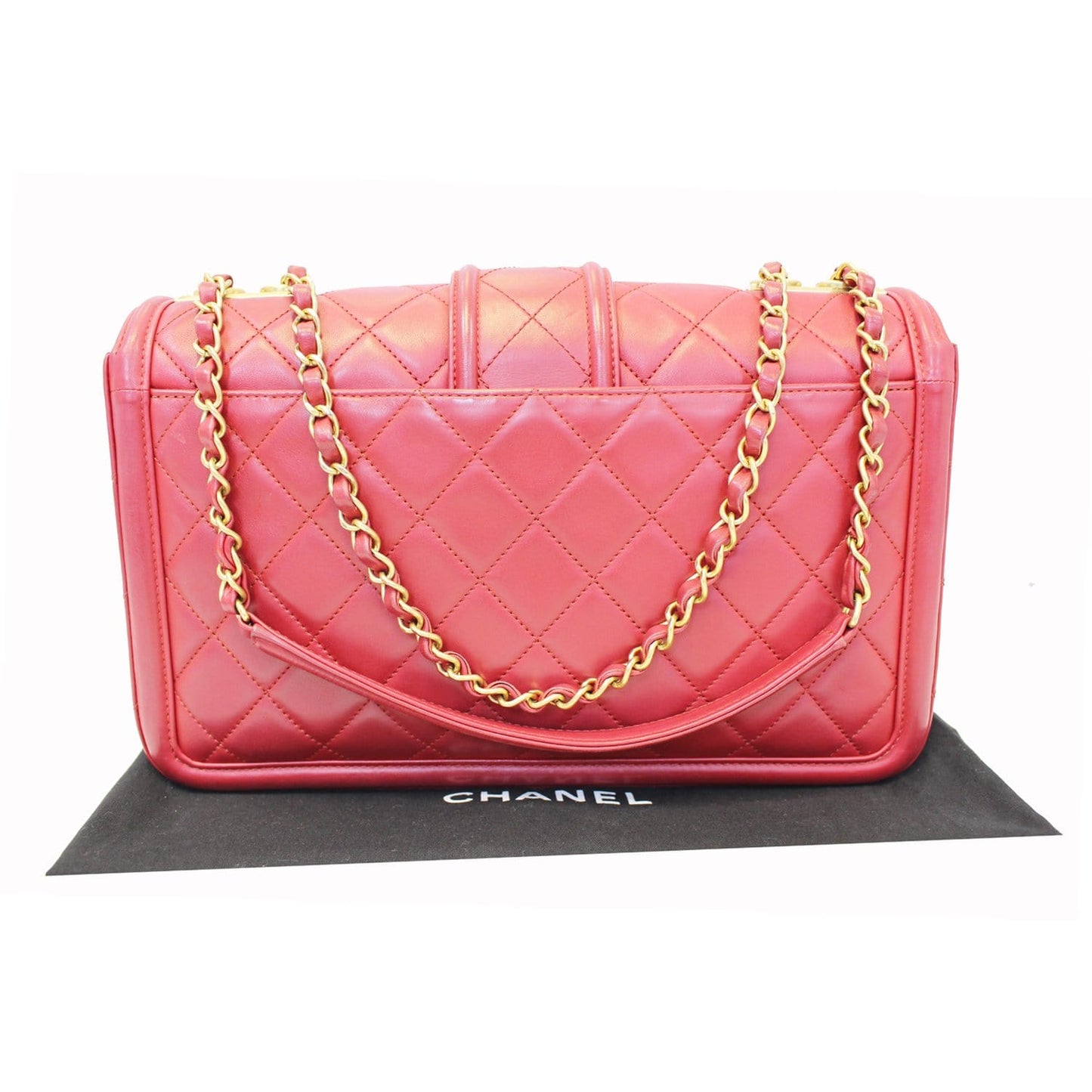 CHANEL Large Elegant CC Flap Calfskin Leather Shoulder Bag Red