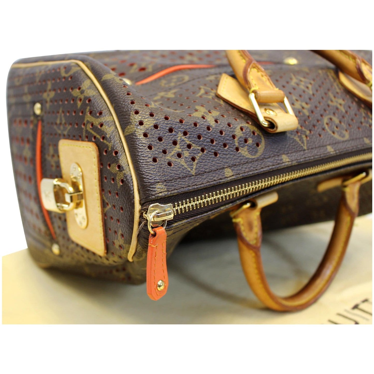 Louis Vuitton Speedy 30 Monogram Perforated Satchel Bag Orange