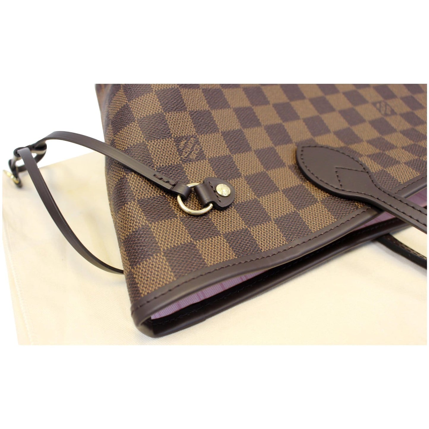 LOUIS VUITTON Neverfull MM Damier Ebene Tote Shoulder Bag Rose Ballerine