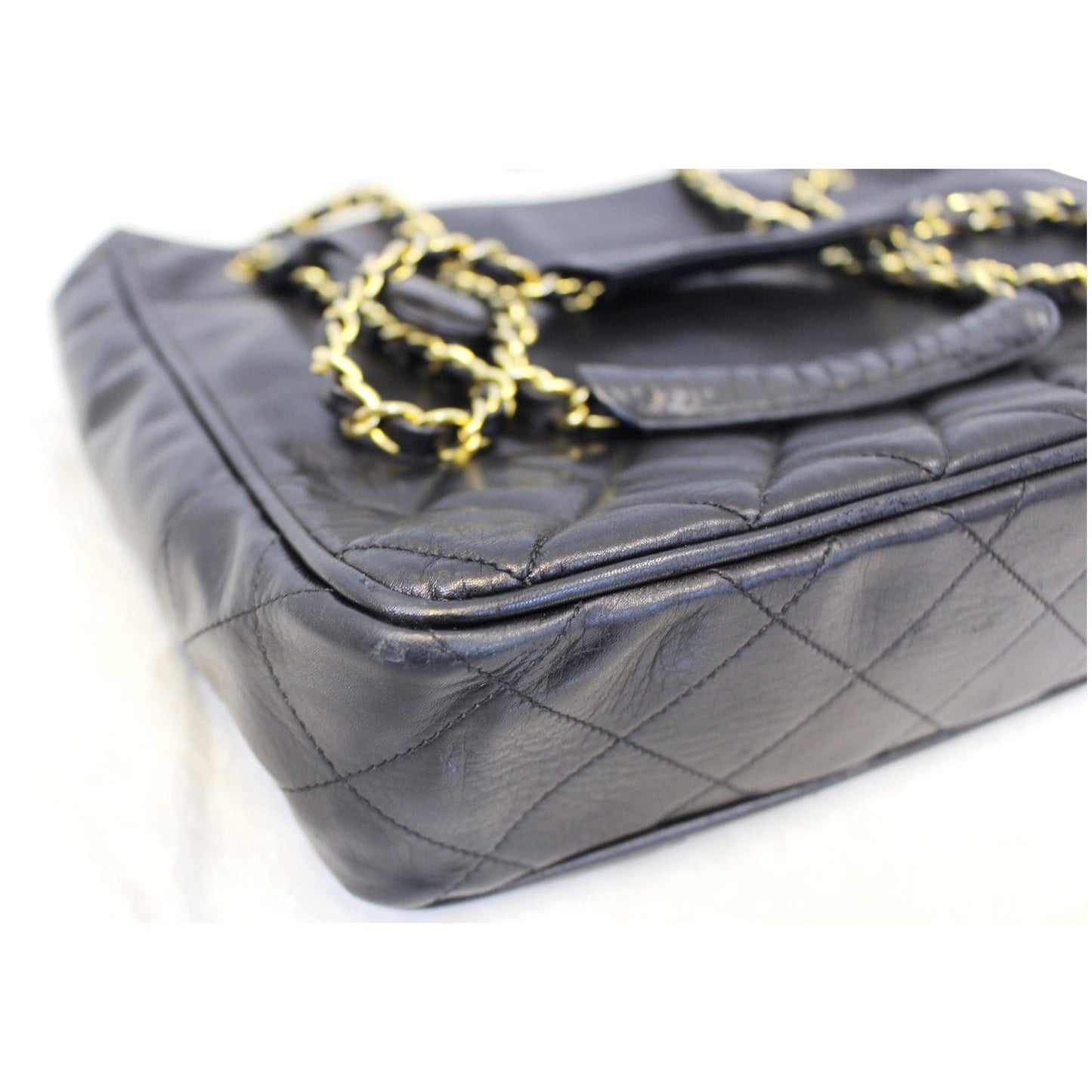 CHANEL Black Lambskin Tote Shoulder Bag Vintage