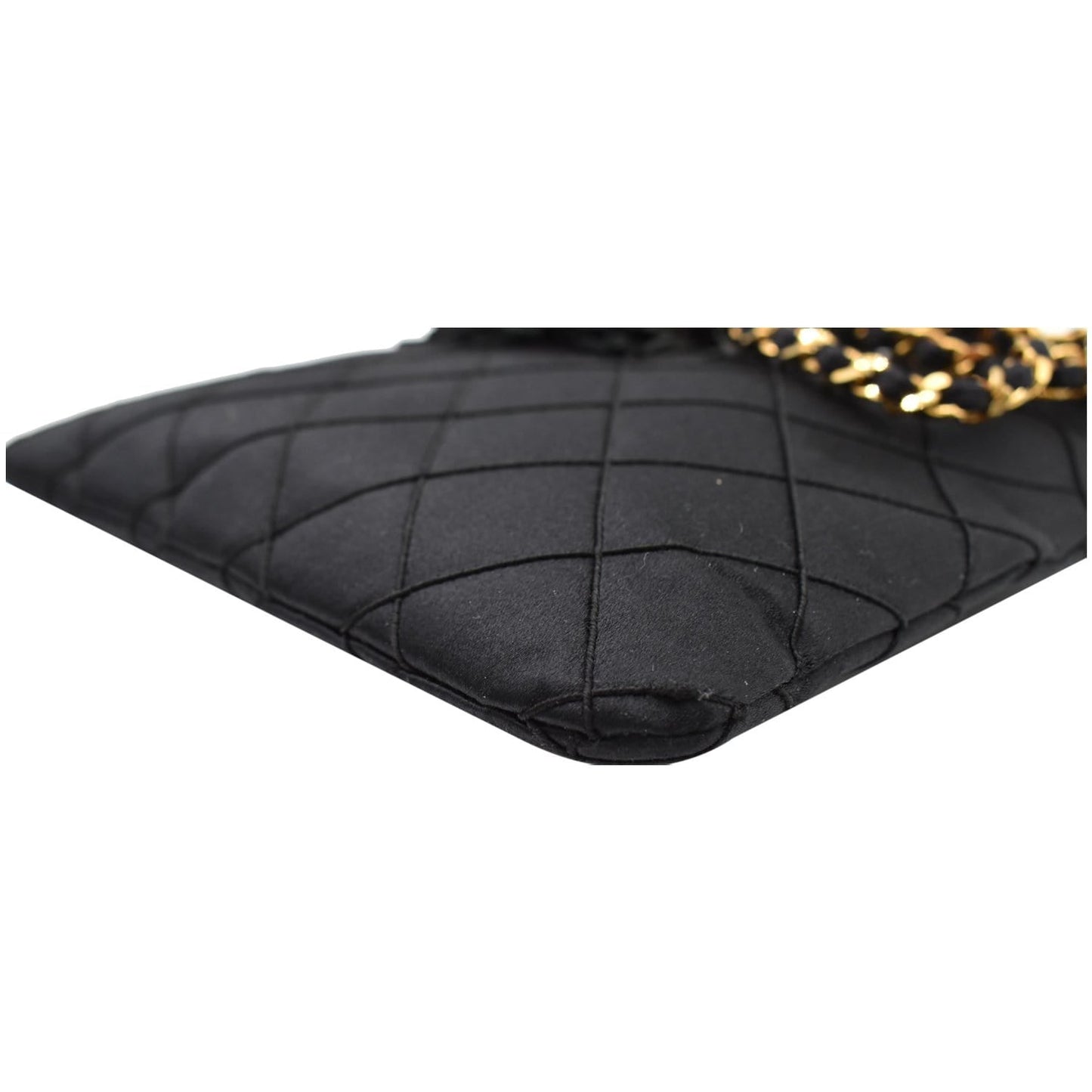 CHANEL Vintage Quilted Satin Tassel Shoulder Bag Black