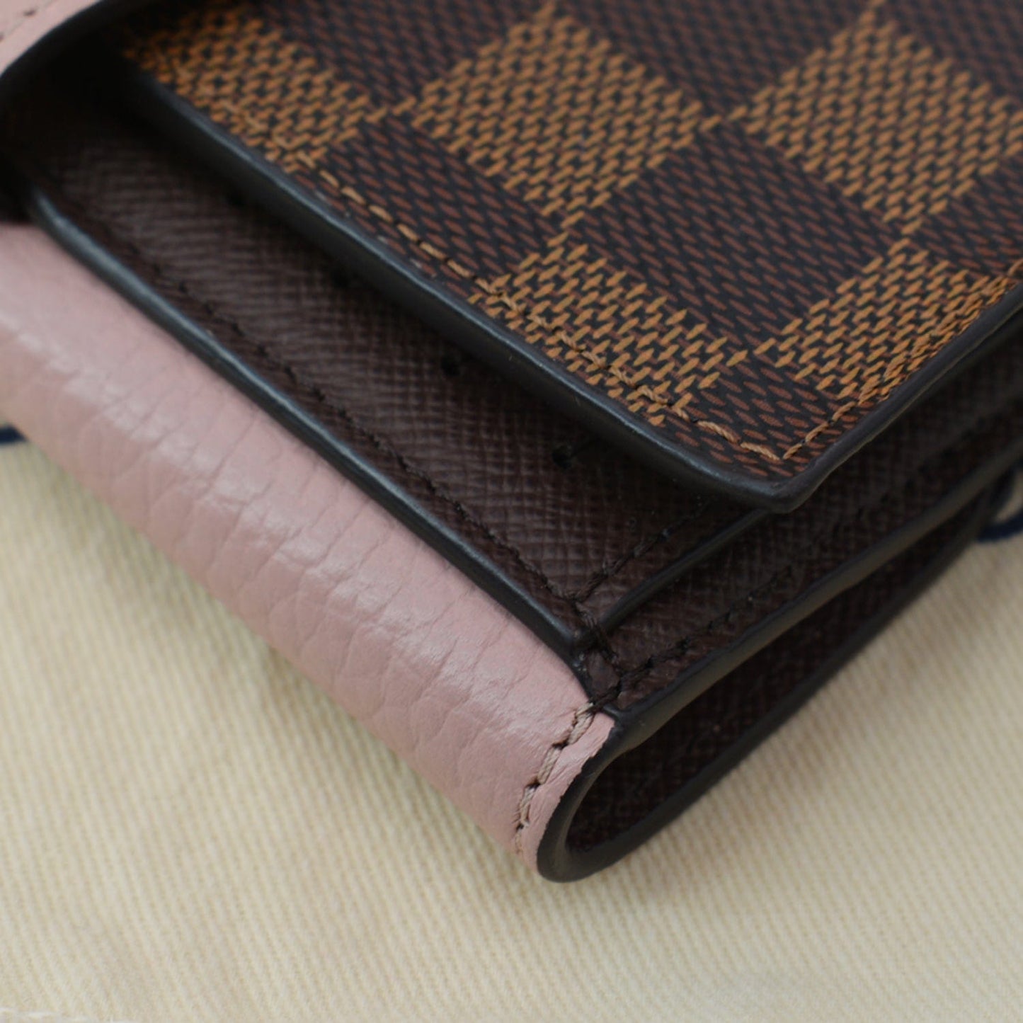 LOUIS VUITTON Damier Ebene Normandy Compact Wallet Rose Ballerine