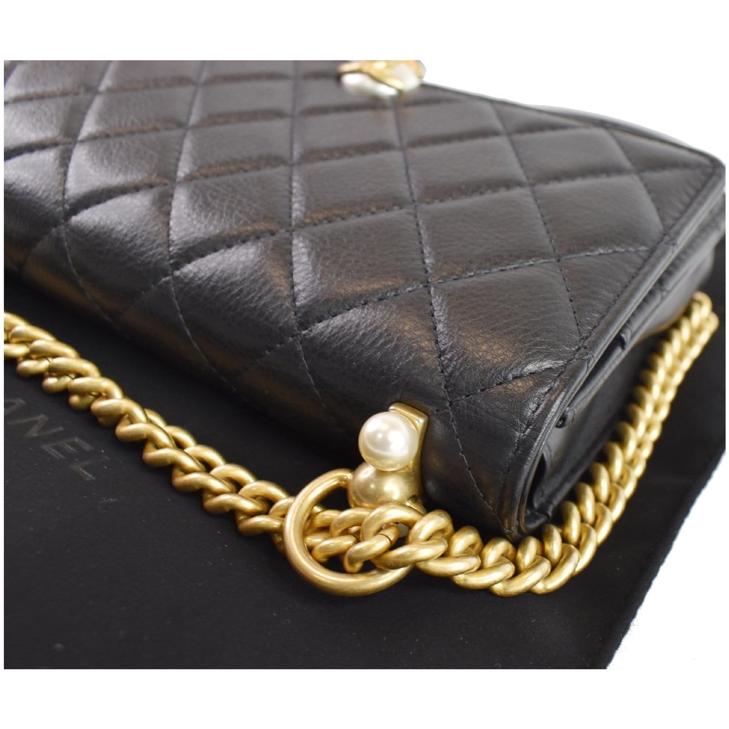 CHANEL Pearl Wallet On Chain Leather Crossbody Bag Black