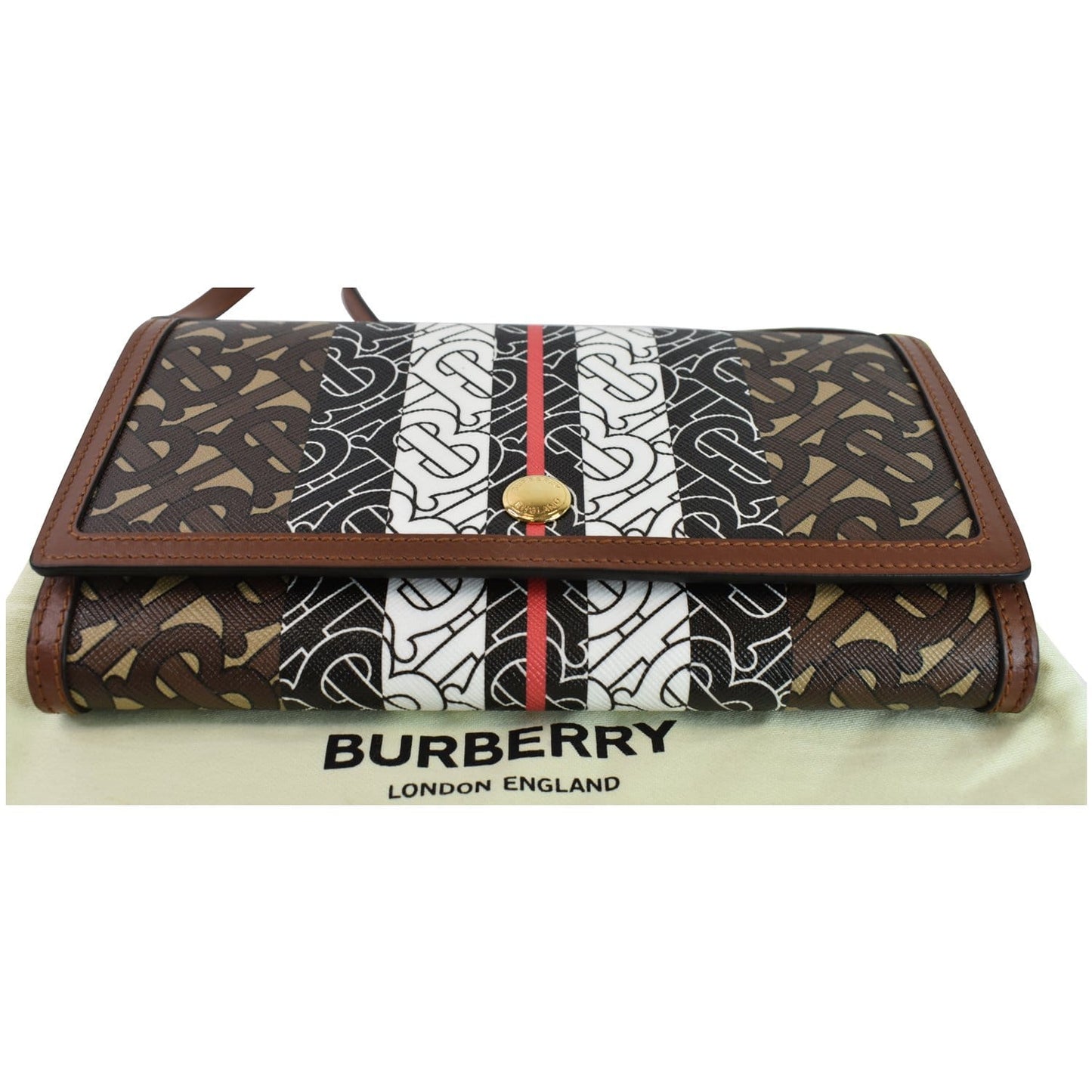BURBERRY Monogram Stripe E-canvas Strap Wallet Brown