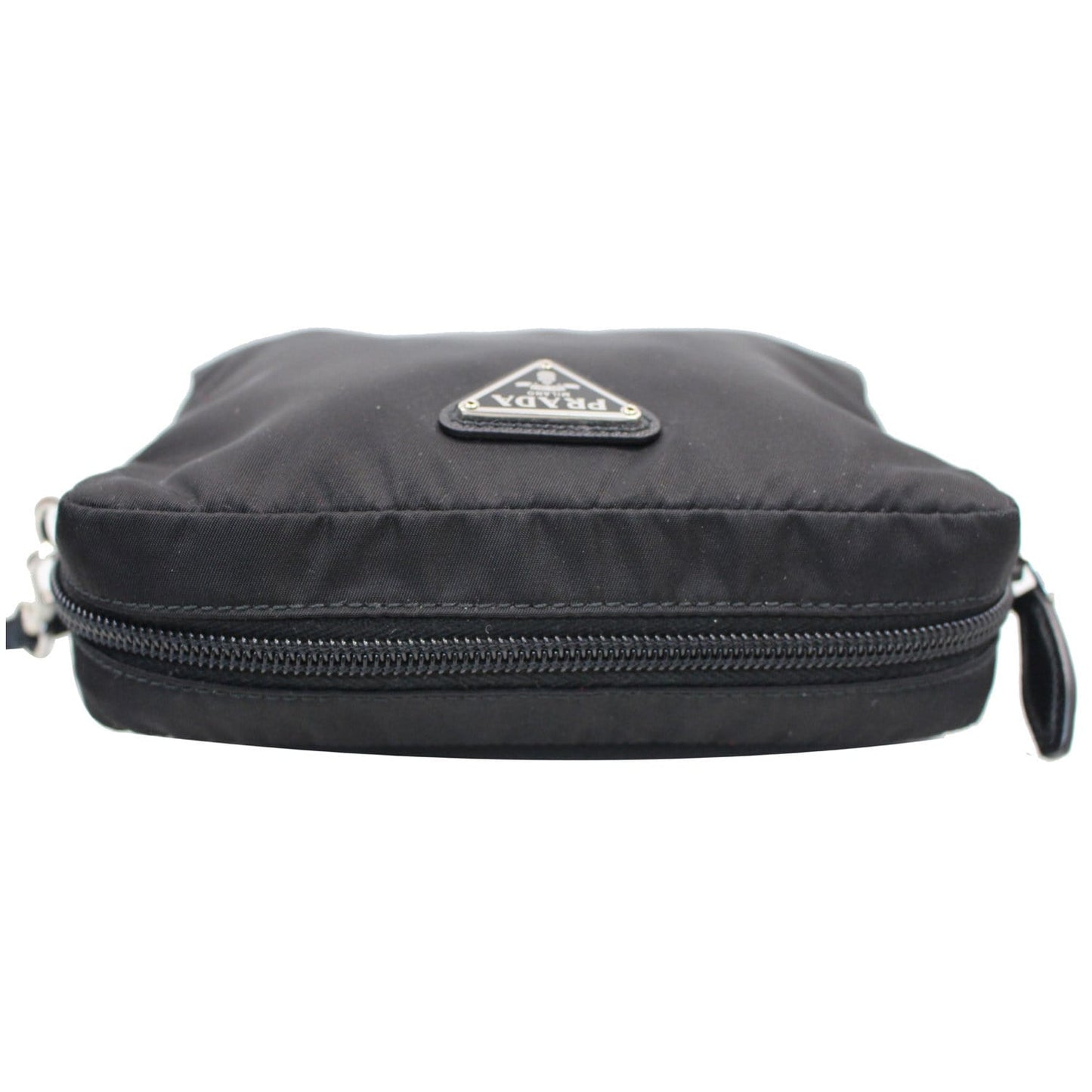 PRADA Logo Round Edge Nylon Cosmetic Wristlet Pouch Black 1NE021