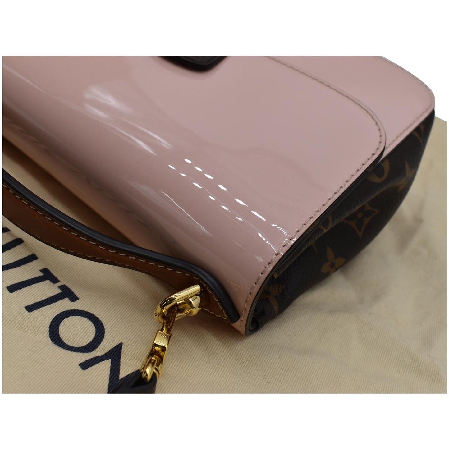 LOUIS VUITTON Cherrywood BB Patent Leather Shoulder Bag Rose Ballerine