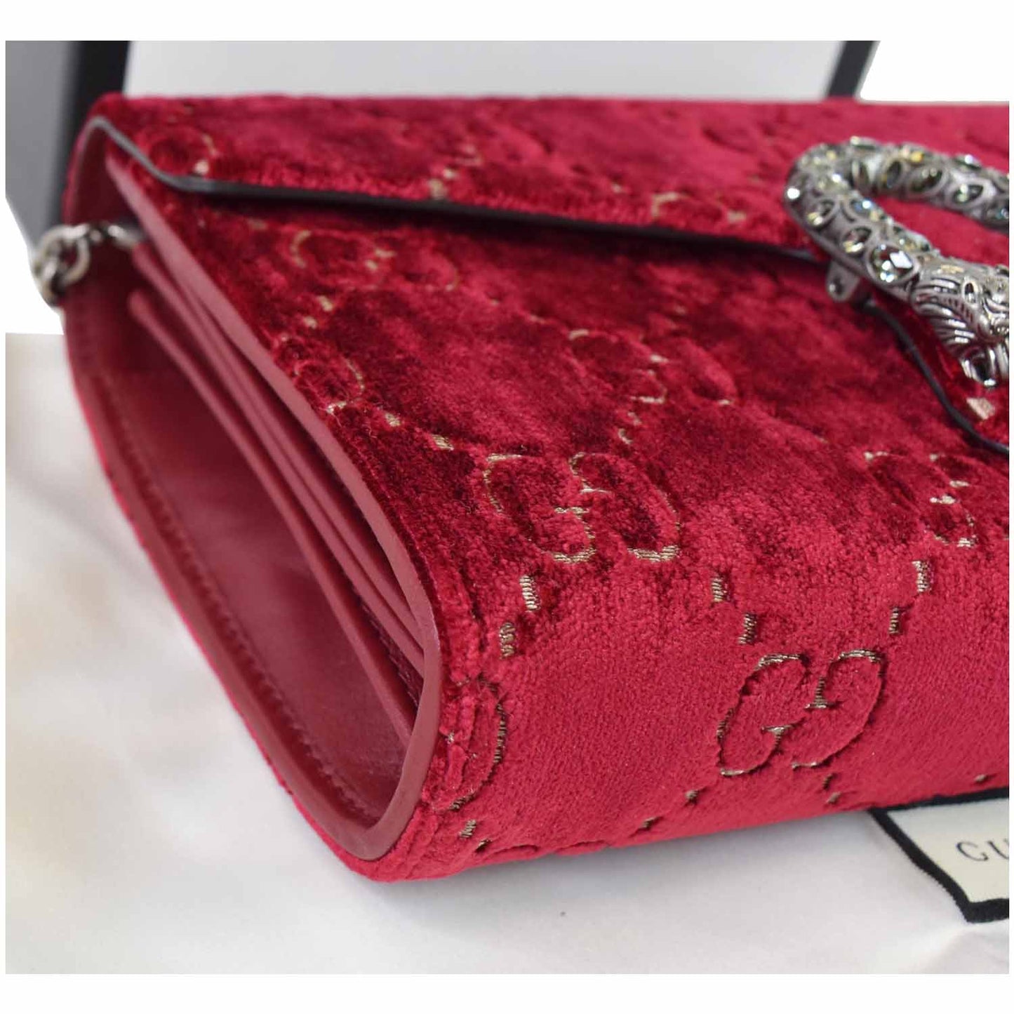 GUCCI Dionysus Mini Velvet GG Monogram Crossbody Chain Wallet Red 401231