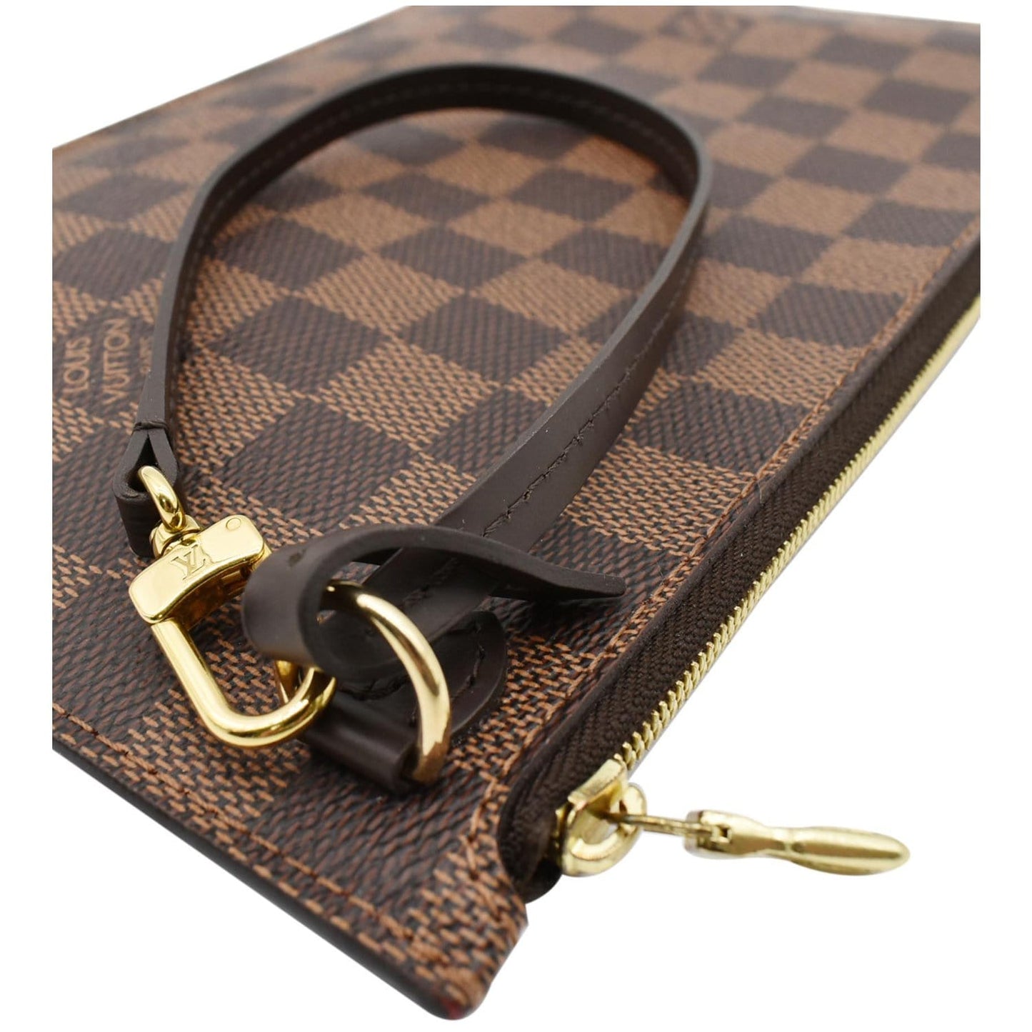 LOUIS VUITTON Neverfull MM Damier Ebene Pochette Wristlet Pouch Brown