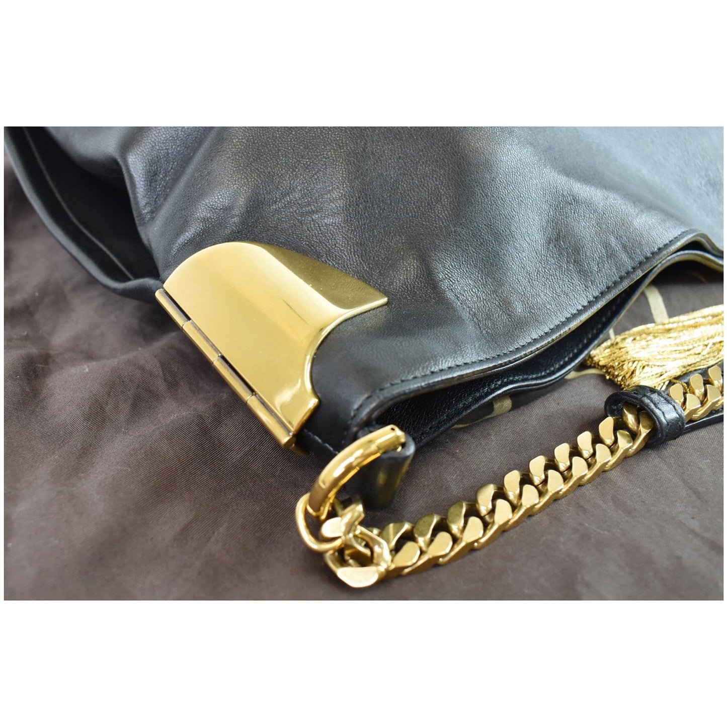 GUCCI 1970 Medium Leather Shoulder Bag Black 290682